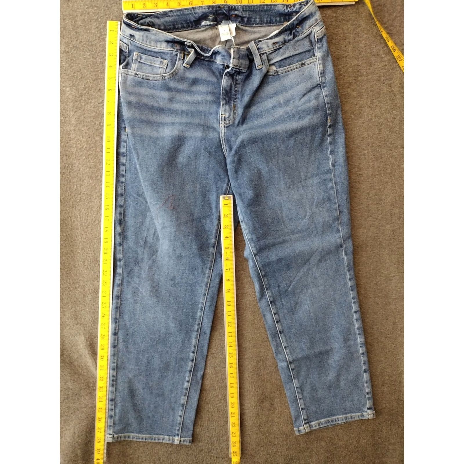 Vintage Unbranded Women's High Rise Straight Denim Jeans Size 14 Grey? Blue? Distressed, Dark Wash, online Size 36" / US 14 / IT 50 - 4 Thumbnail