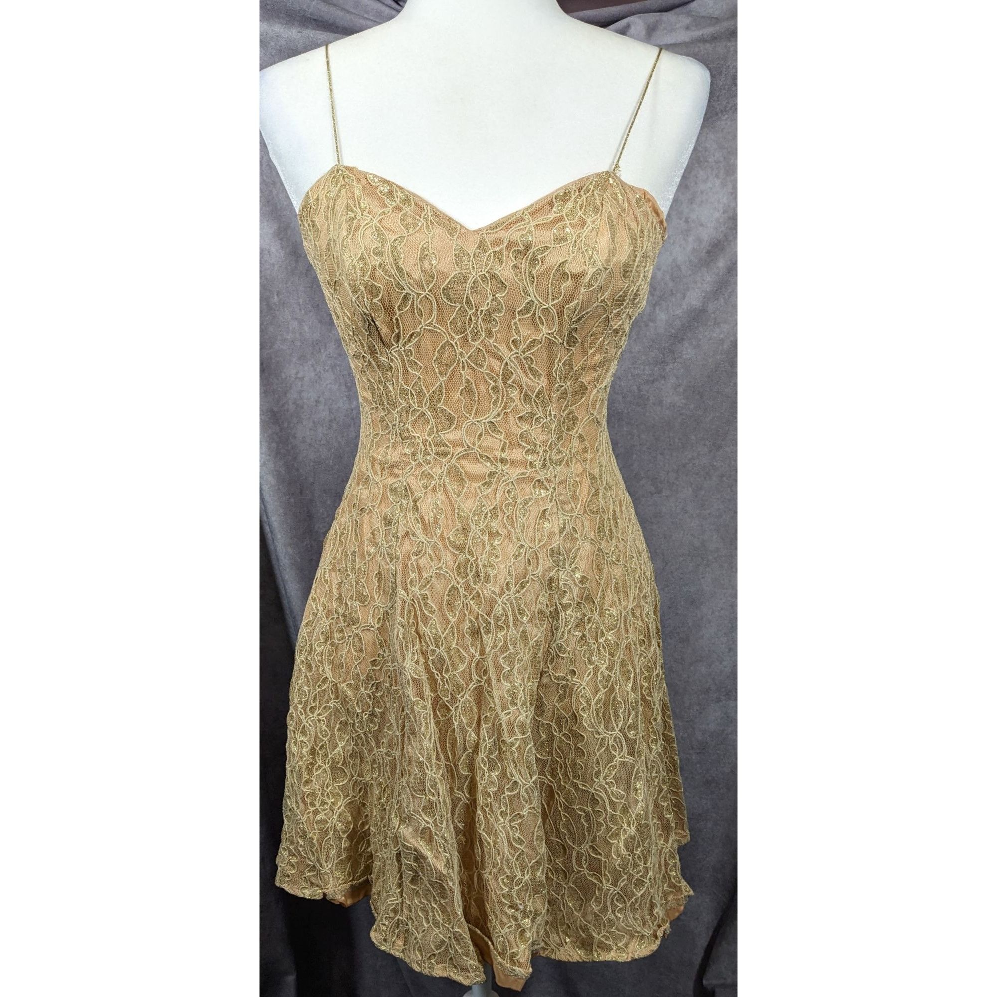 Other Vintage 90s Frederick's Of Holly Wood Gold Lace Dress Size S / US 4 / IT 40 - 9 Thumbnail