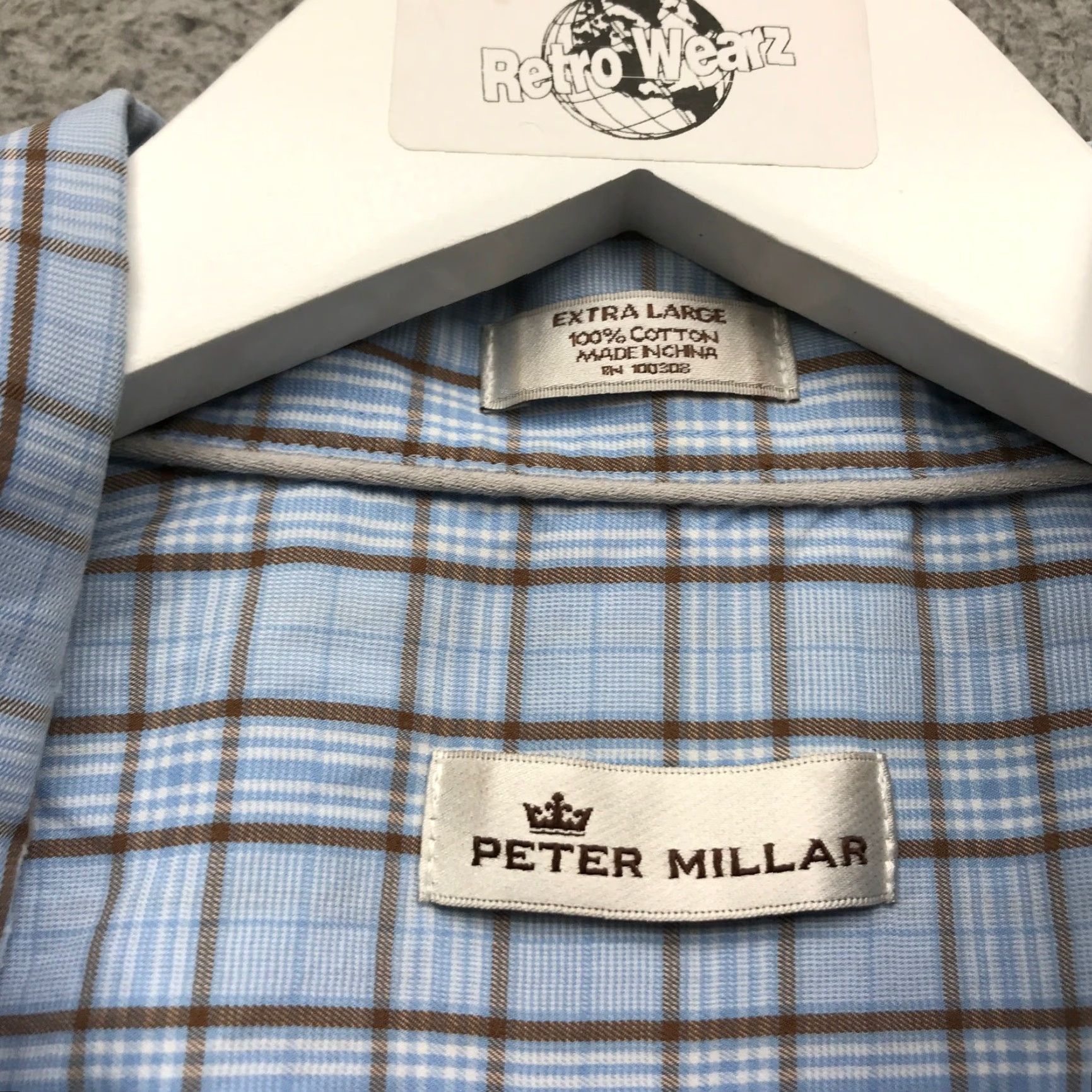 Peter Millar Peter Millar Button-Down Long Sleeve Dress Shirt Mens XL Blue Brown Plaid Check Shirt Size 46R - 4 Thumbnail
