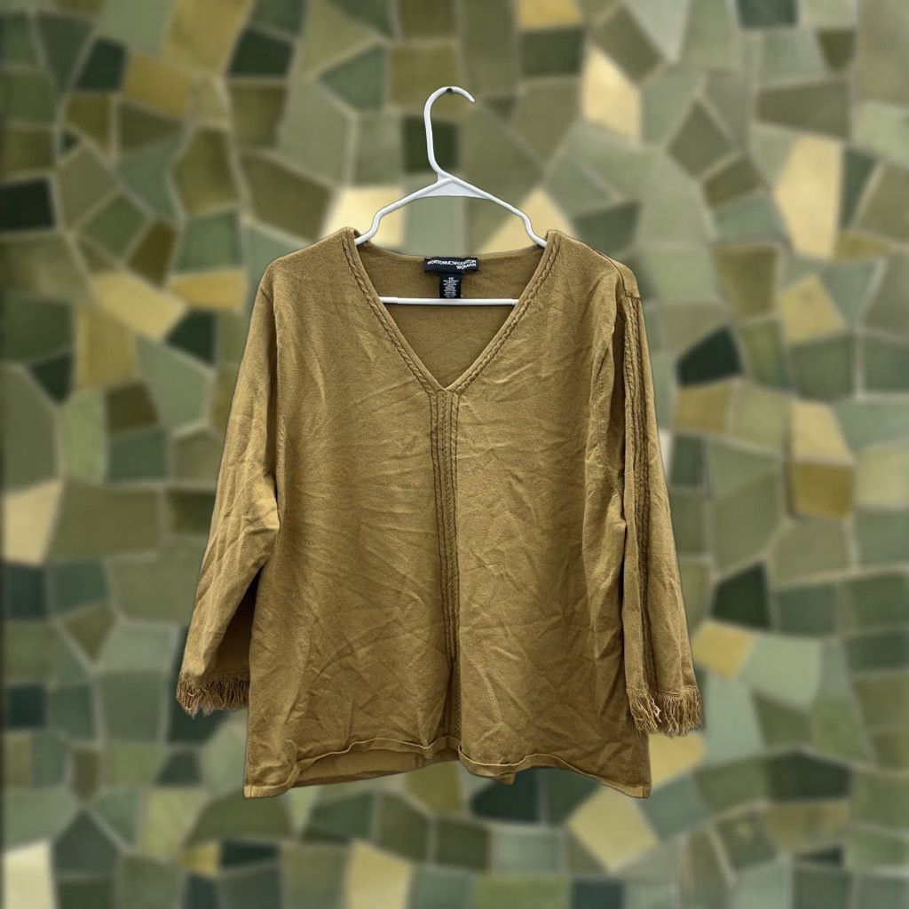 Vintage Norton Mcnaughton Womens Blouse Plus Size 1X Brown 3/4 Sleeve Fringe Size XL / US 12-14 / IT 48-50 - 1 Thumbnail