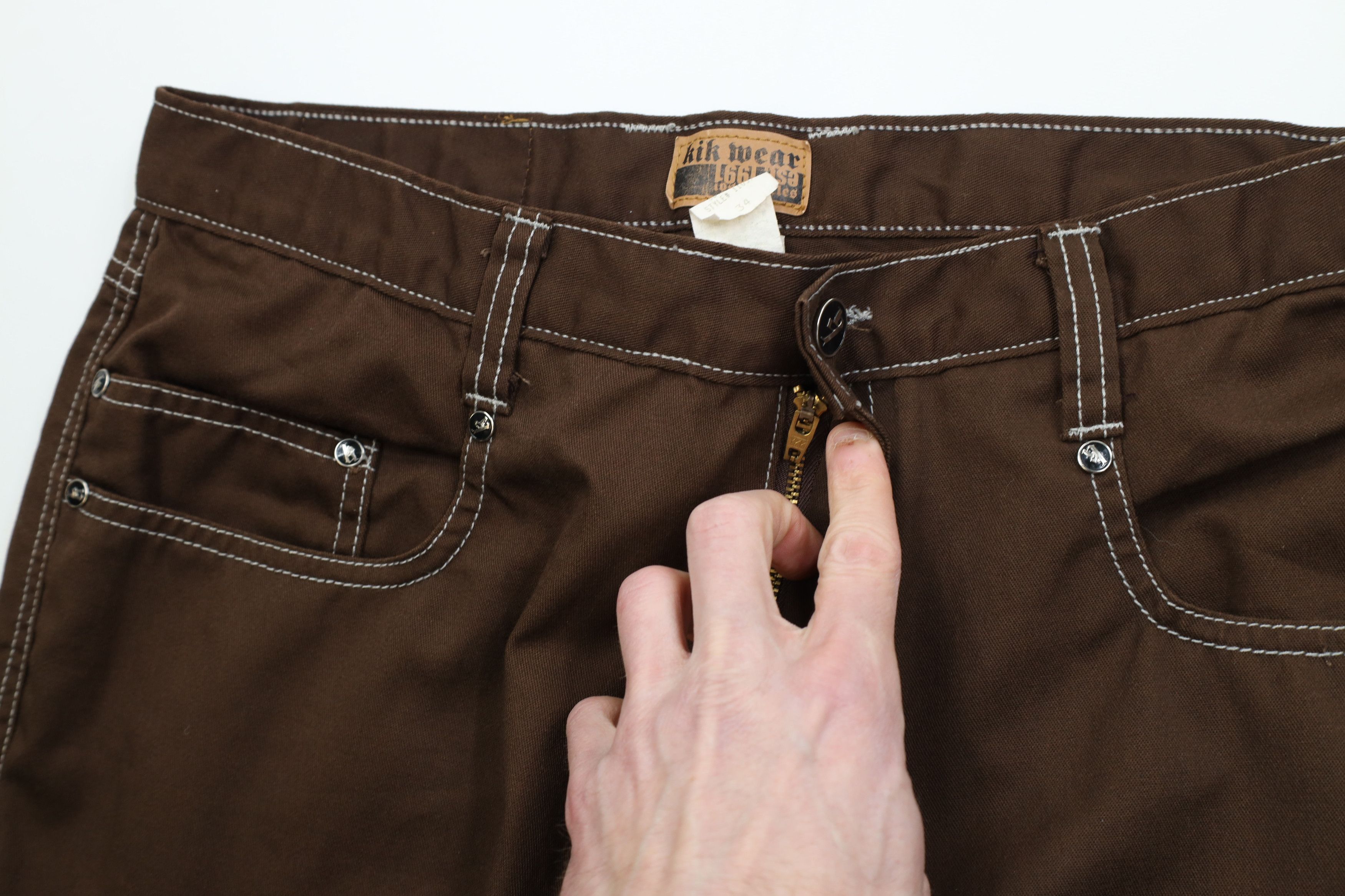 Vintage Vintage 90s Y2K Kikwear Wide Leg Skateboard Pants Brown USA Size US 34 / EU 50 - 7 Thumbnail