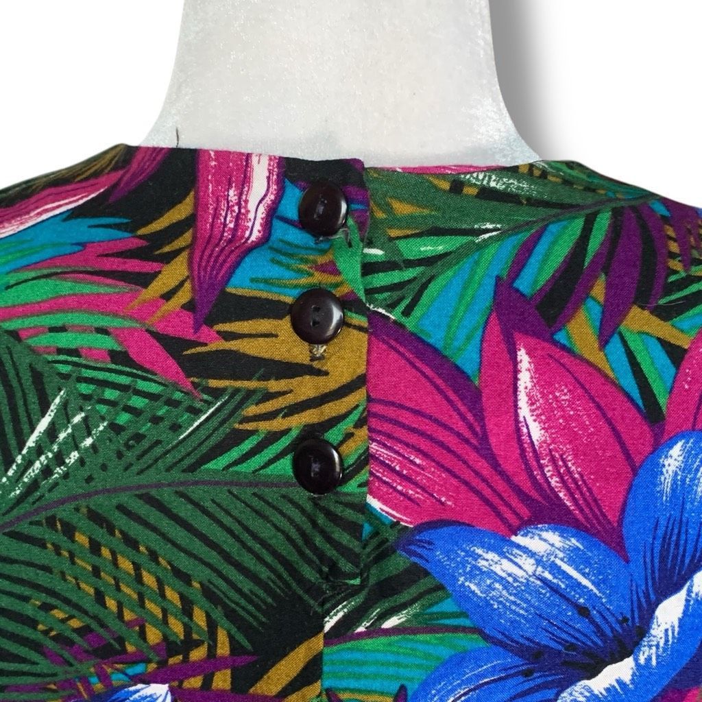 Vintage Vintage 90s Maxi Dress Tropical Print Black Magenta Pink Blue Floral Sleeveless Size M / US 6-8 / IT 42-44 - 6 Thumbnail