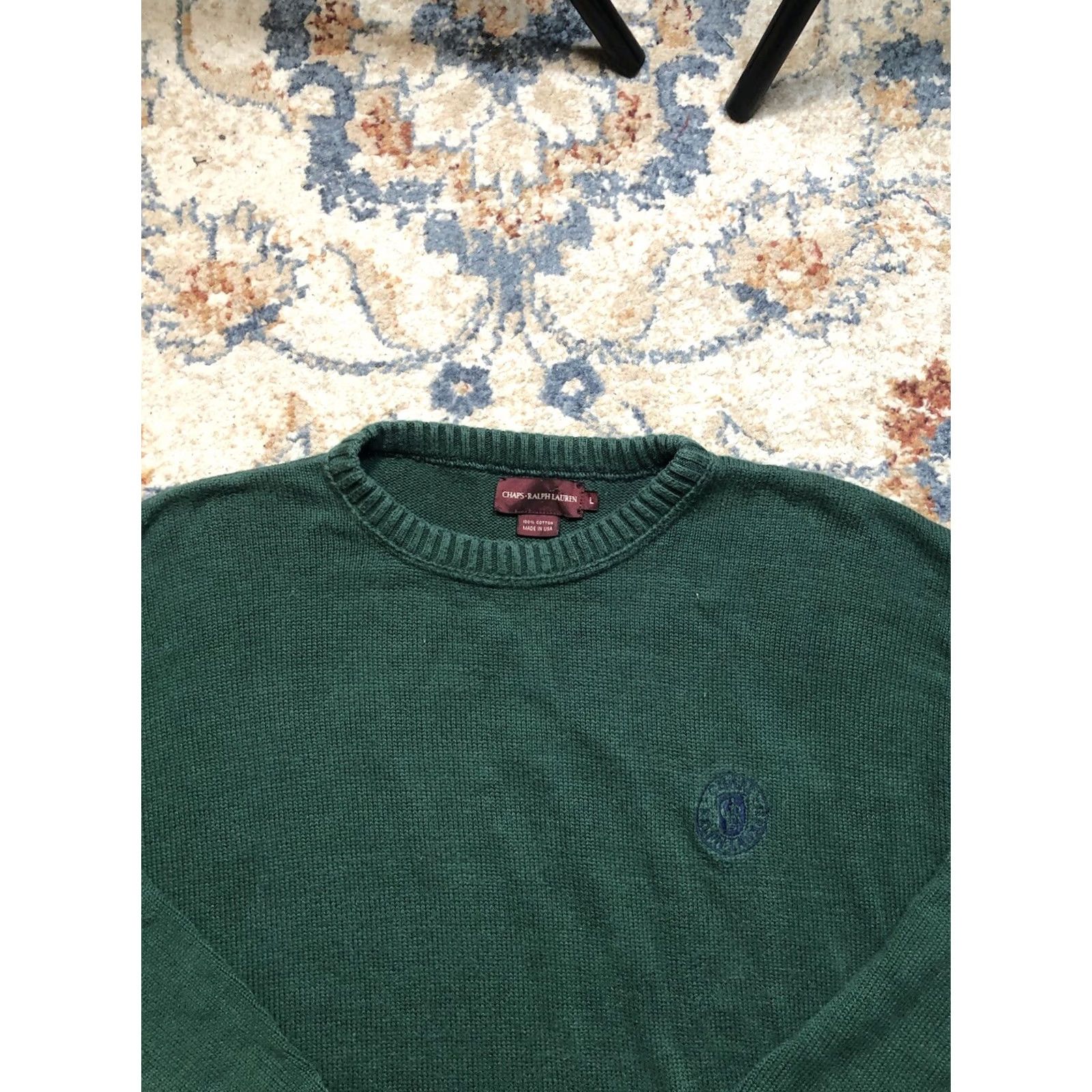 Chaps VINTAGE CHAPS Ralph Lauren Sweater Mens Large Green Cable-Knit Pullover Jacket Long Sleeve Collared Cotton Knit USA 80s 90s Preppy Classic Size US L / EU 52-54 / 3 - 2 Thumbnail
