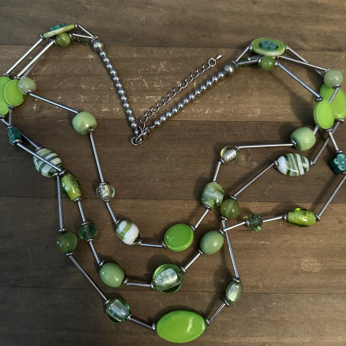 Other Silver tone multi strand layered green bead necklace Size ONE SIZE - 2 Thumbnail