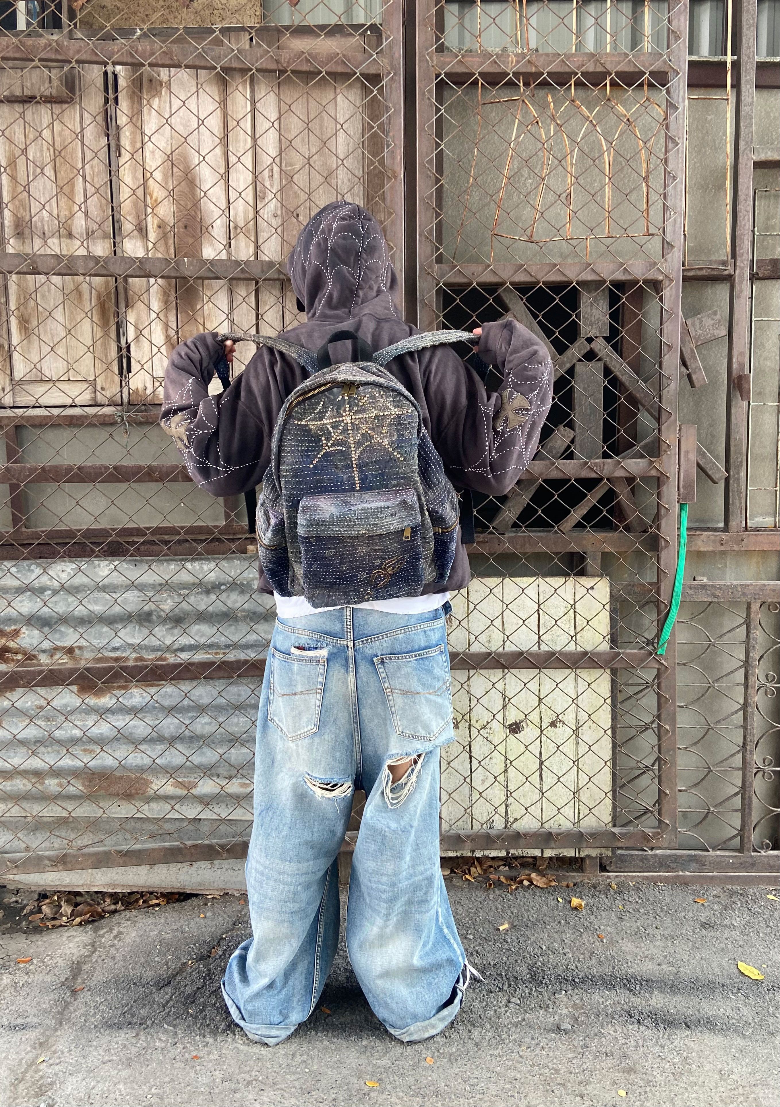 Japanese Brand BORO SASHIKO Studded Spider Web Backpack 🕷️🕸️ Size ONE SIZE - 10 Thumbnail