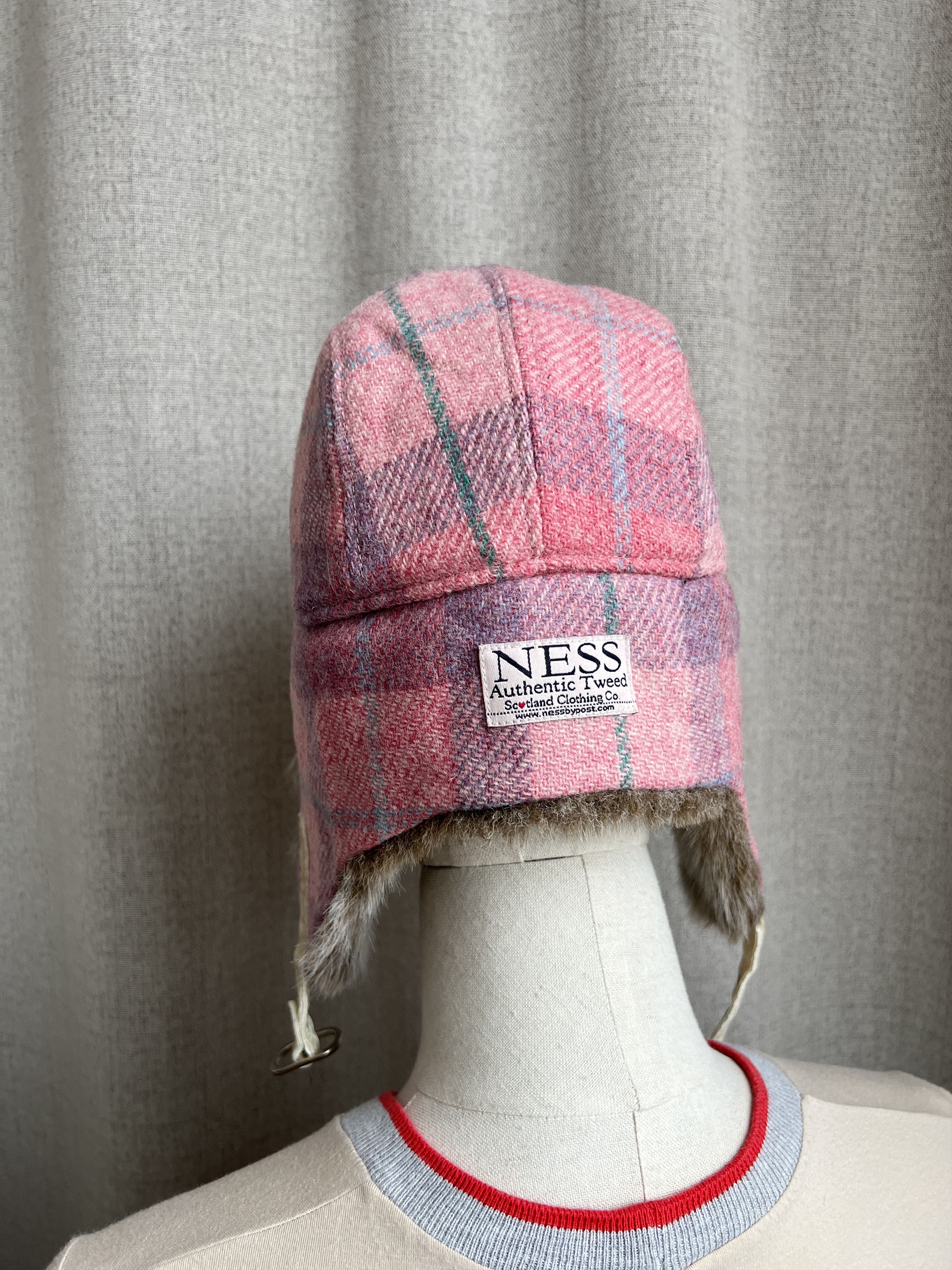 Vintage Y2K Wool Tweed Pink Faux Fur Ushanka Hat Size ONE SIZE - 6 Thumbnail
