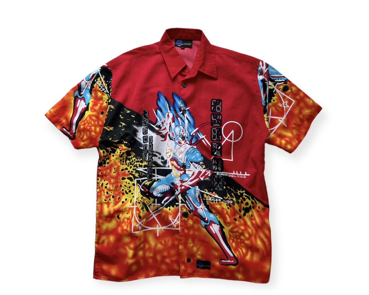 image of Vintage Y2K Crazy Space Warriors Aop Button Up in Red, Men's (Size Small)