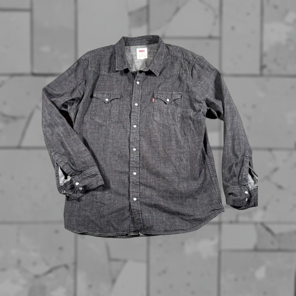 VINTAGE Levi's Denim Western Shirt Mens 2XL Black Long Sleeve Cowboy  Rockabilly Casual, image size:1024x1024