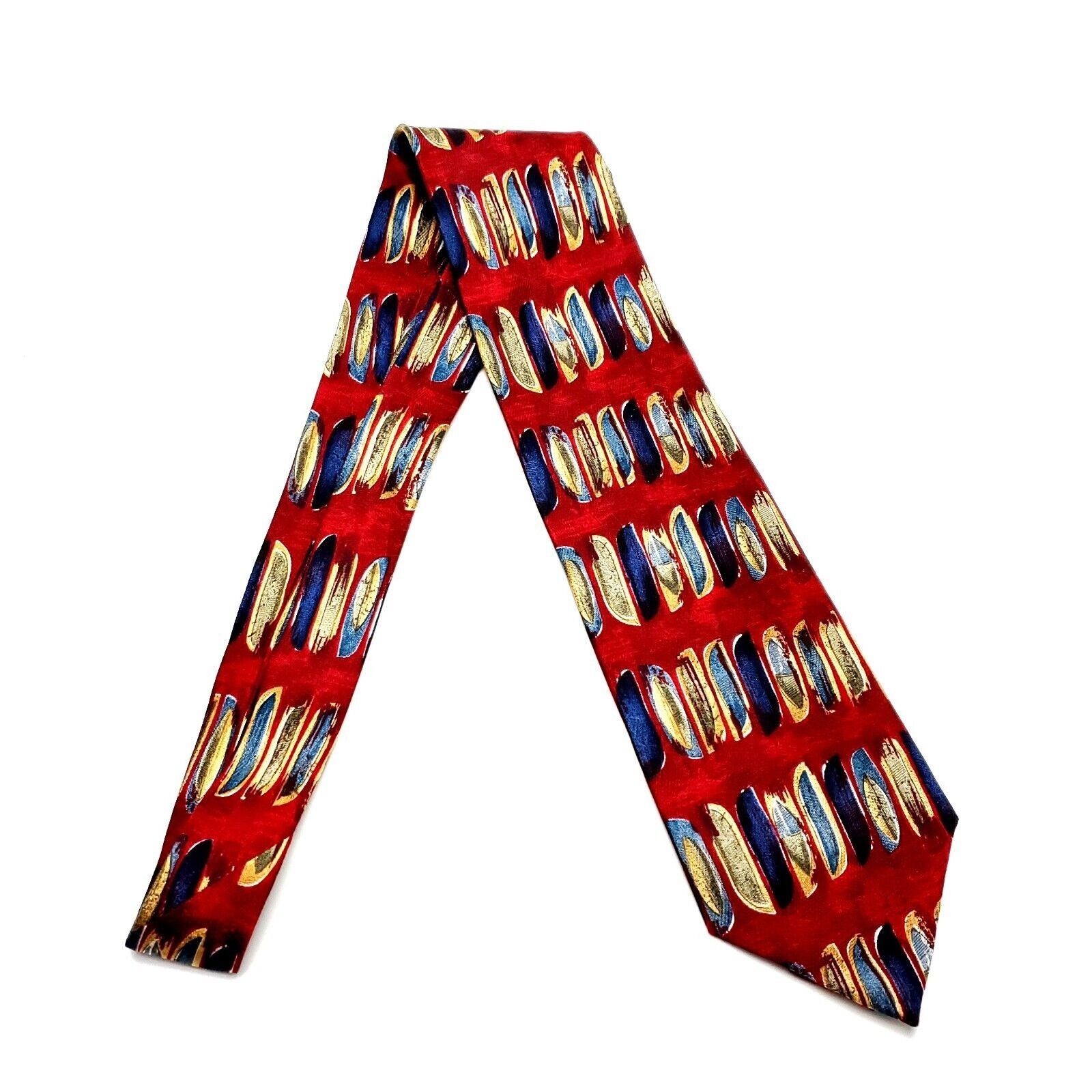 Designer Ferrell Reed Silk Tie Red Print Abstract Hand Made Wide Size ONE SIZE - 6 Thumbnail