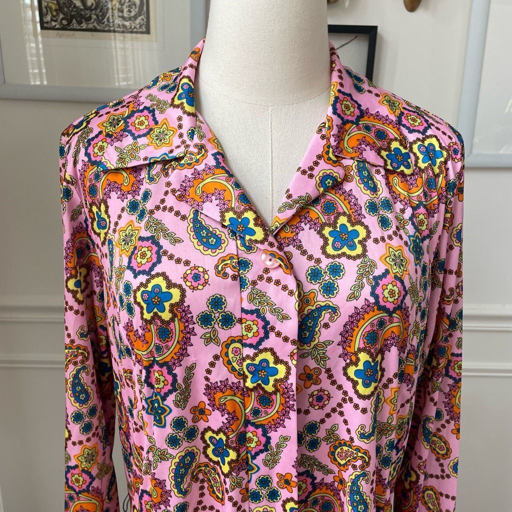 Vintage Vintage 70s Tribute Mod Floral Paisley Shirt Dress Long XL Size XL / US 12-14 / IT 48-50 - 2 Thumbnail
