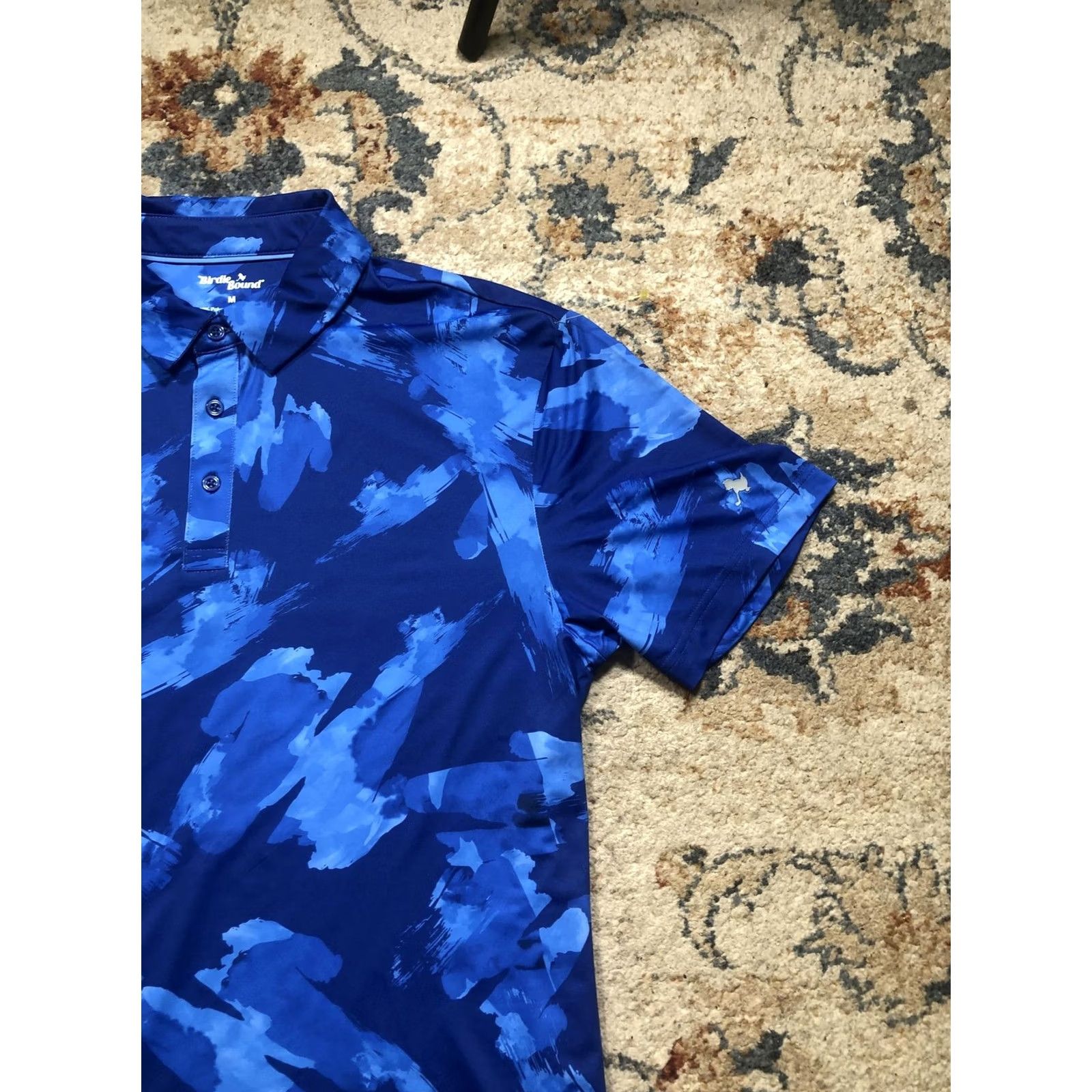 Vintage Birdie Bound Polo Shirt Mens Medium Blue Brushstroke Golf Performance Stretch Size US M / EU 48-50 / 2 - 3 Thumbnail