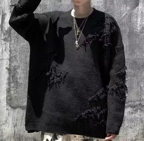 Other Black Distressed Pullover Loose Knit Sweater Size US XL / EU 56 / 4 - 1 Thumbnail