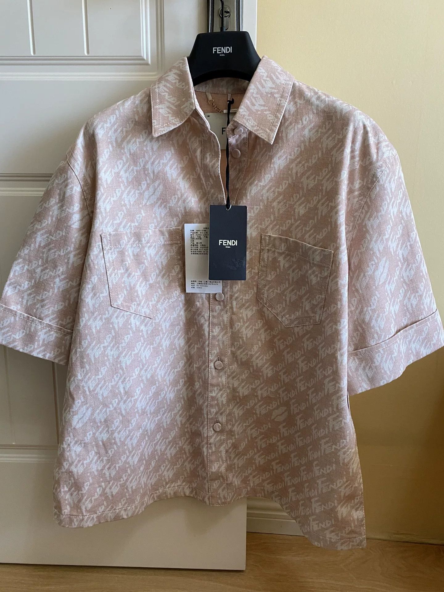 Fendi Fendi Logo Print Denim Short Sleeve Shirt Size US XXL / EU 58 / 5 - 1 Thumbnail