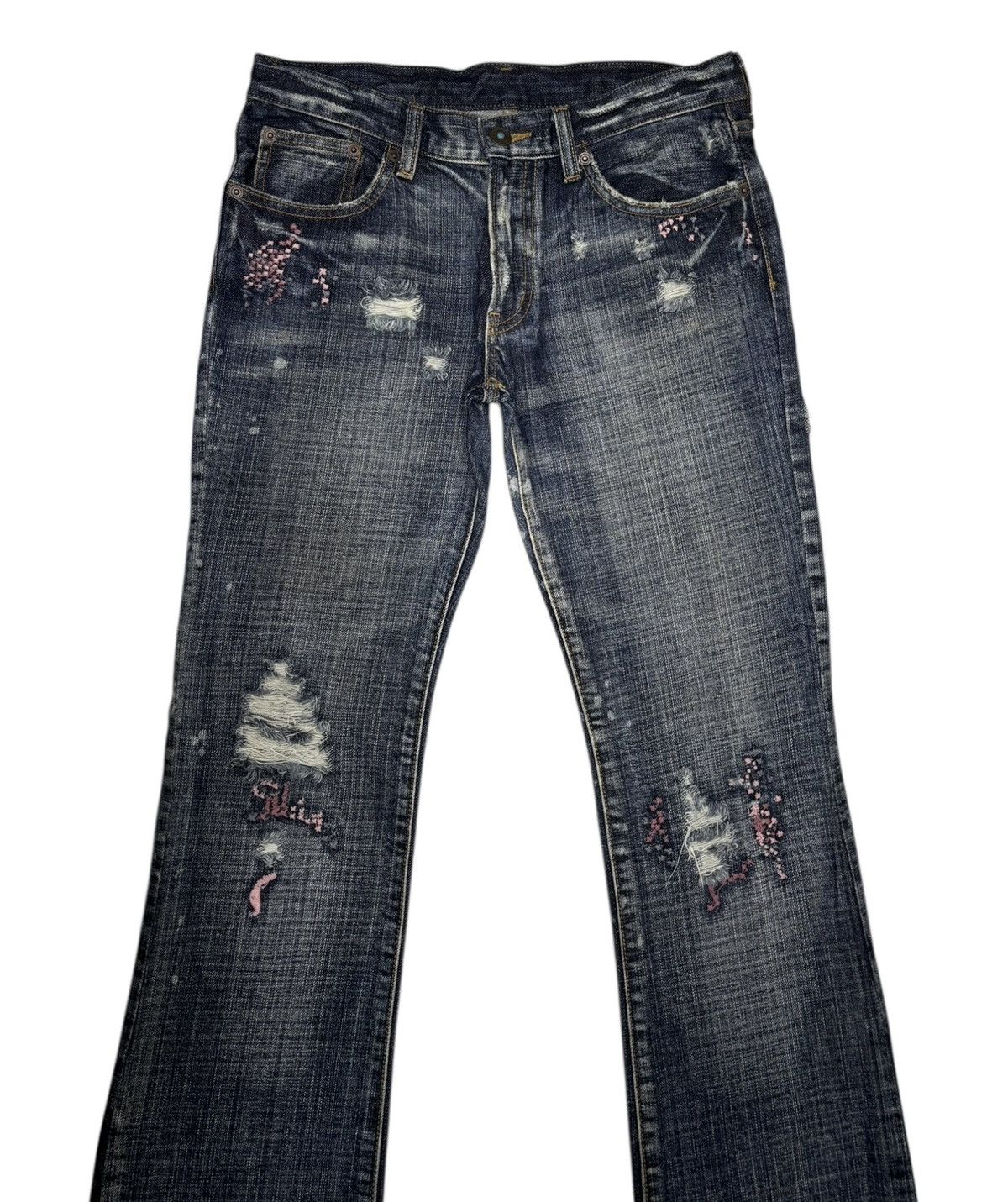 Army Of Me × If Six Was Nine × Japanese Brand Flare Jeans Bootcut Coat Of Arms Distressed Jeans Size 29" - 5 Thumbnail