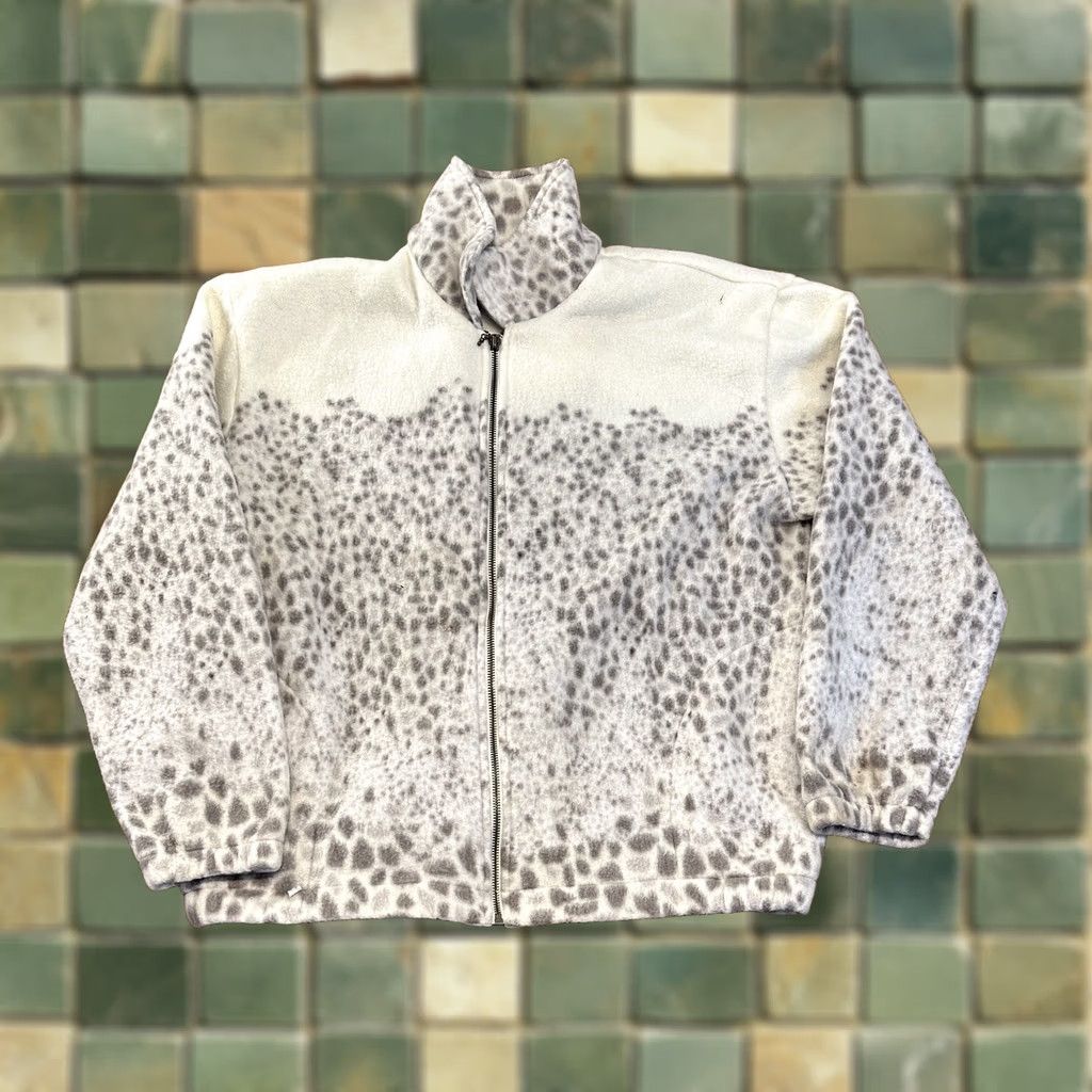 Vintage VINTAGE Teddi Jacket Fleece Full Zip Arctic Leopard White Large Womens Size L / US 10 / IT 46 - 1 Thumbnail