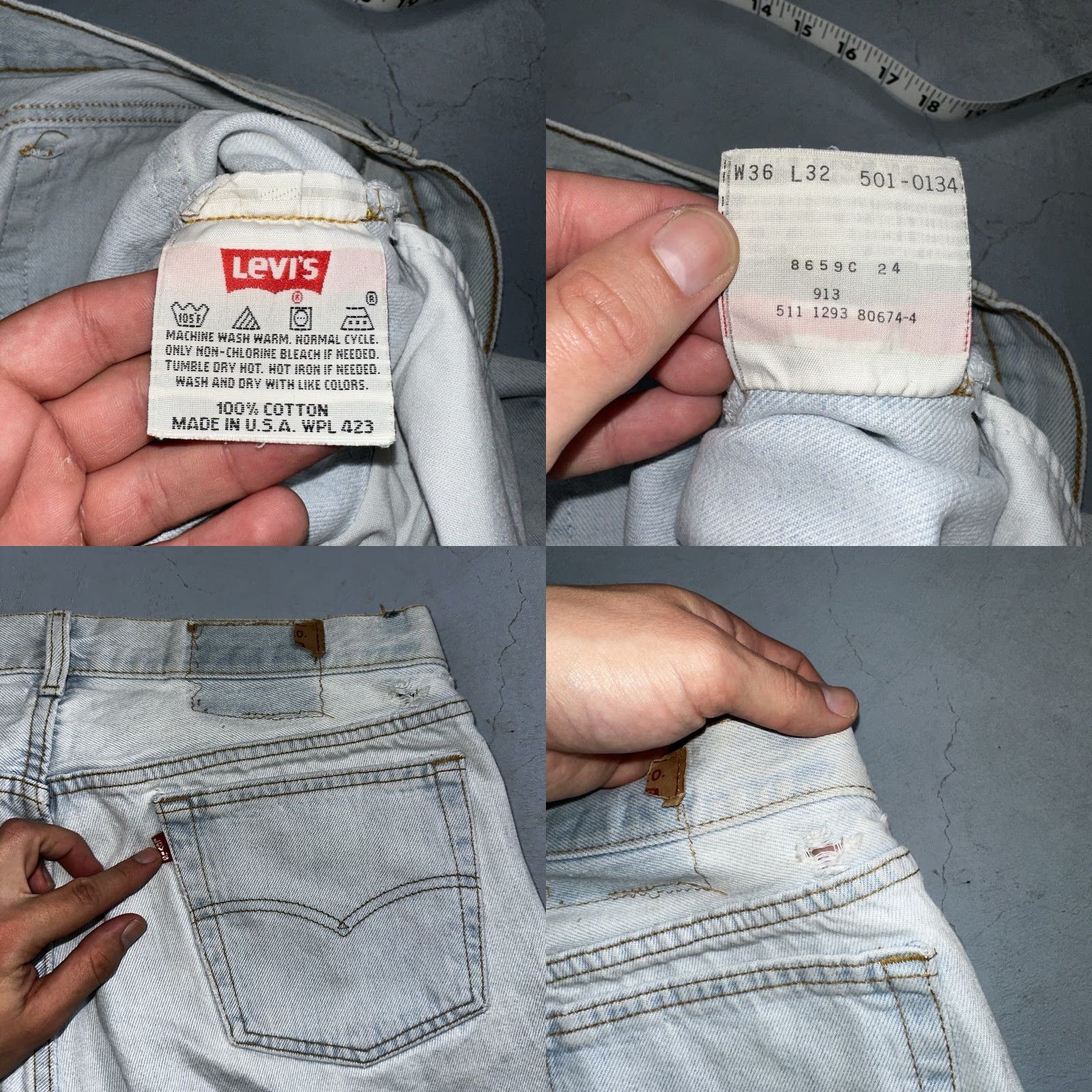 Levi's VINTAGE Levi's 501 Jeans Men 36x32 Light Wash Straight 90s USA 501 Series Classic Comfort Jeans (Light) Size US 36 / EU 52 - 9 Thumbnail