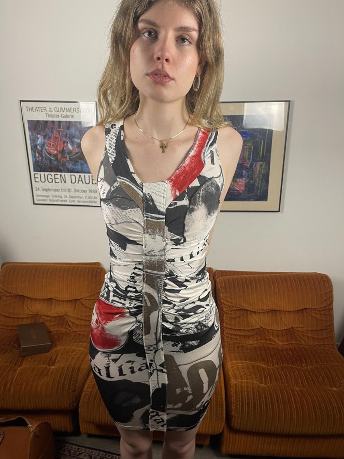 Unknown London John Galliano - Sleeveless Abstract Print Bodycon Dress Size S / US 4 / IT 40 - 6 Thumbnail