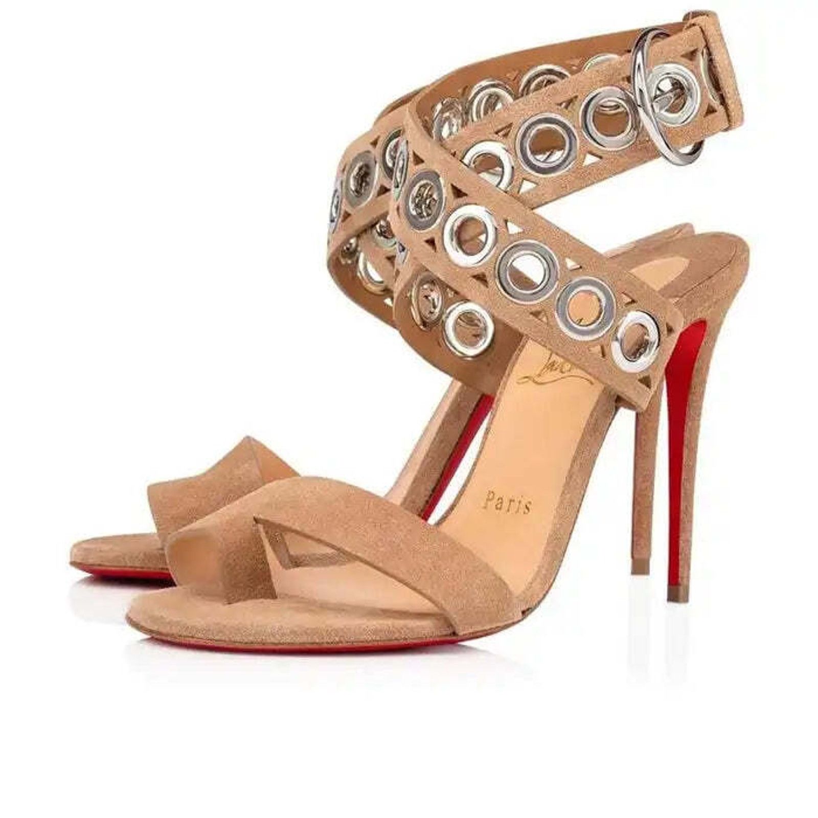 Christian Louboutin Sandaclou 100 Lionne Beige Suede Strap Sandal Heel Pump 40 Size US 10 / IT 40 - 1 Thumbnail