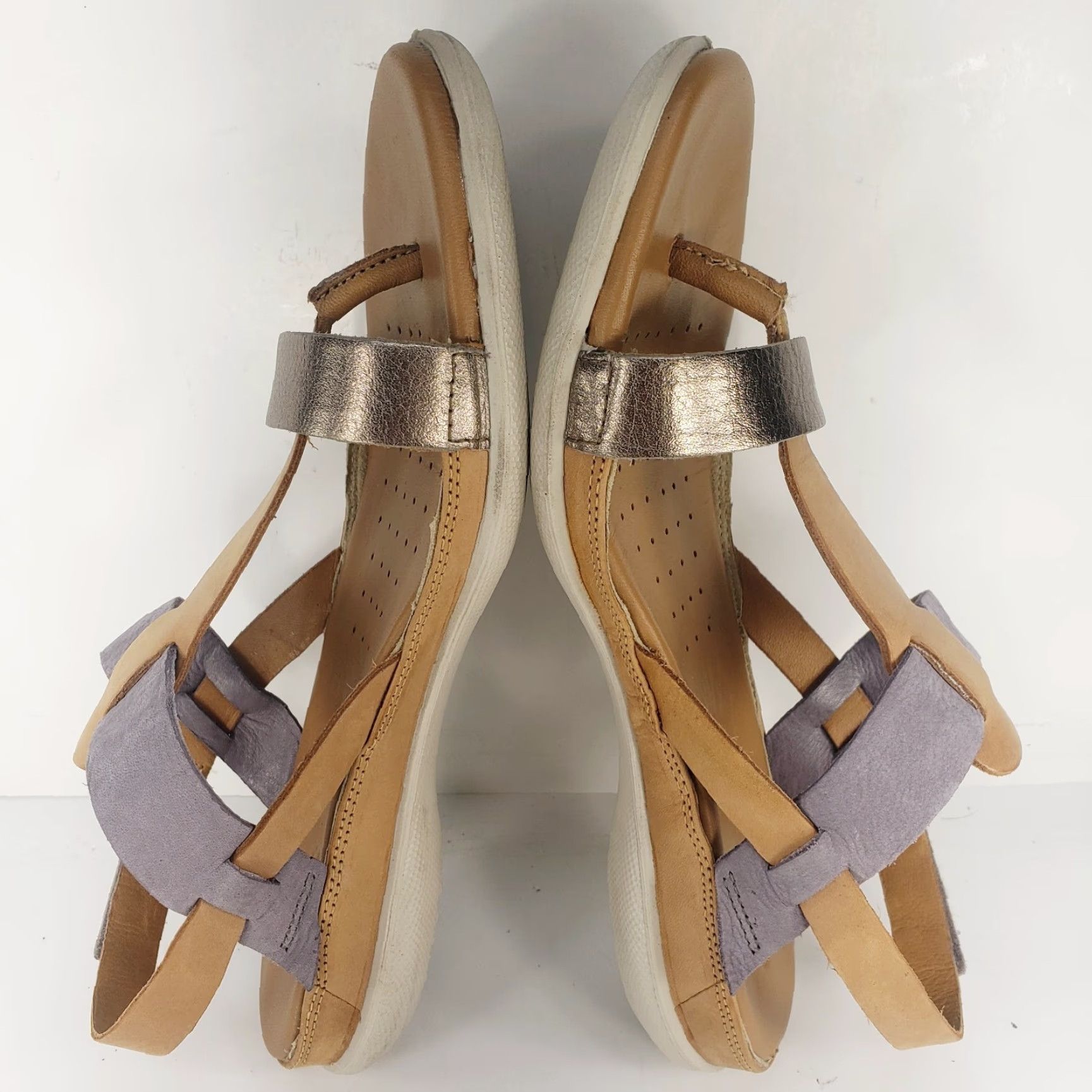 Ecco ECCO Strappy Slingback Slip On Sandals Tan Gray Metallic Silver EU 40 US 9/9.5 Leather Casual to Dressy Comfort Women Slippers Sandals Size US 9 / IT 39 - 7 Thumbnail