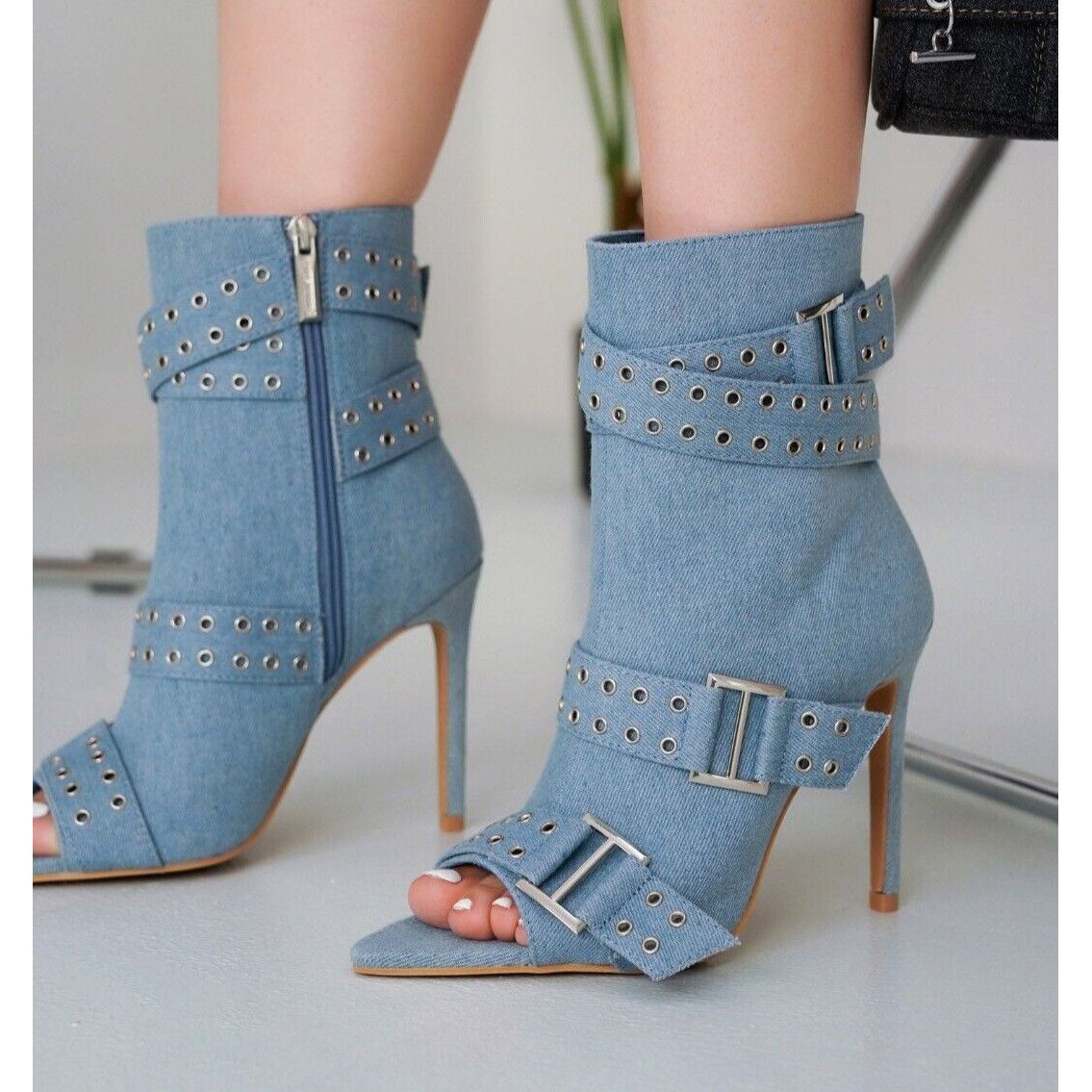 Other Slay Belt Strap Open Toe Ankle Boots Sexy Stiletto Heels Den Size US 10 / IT 40 - 1 Thumbnail