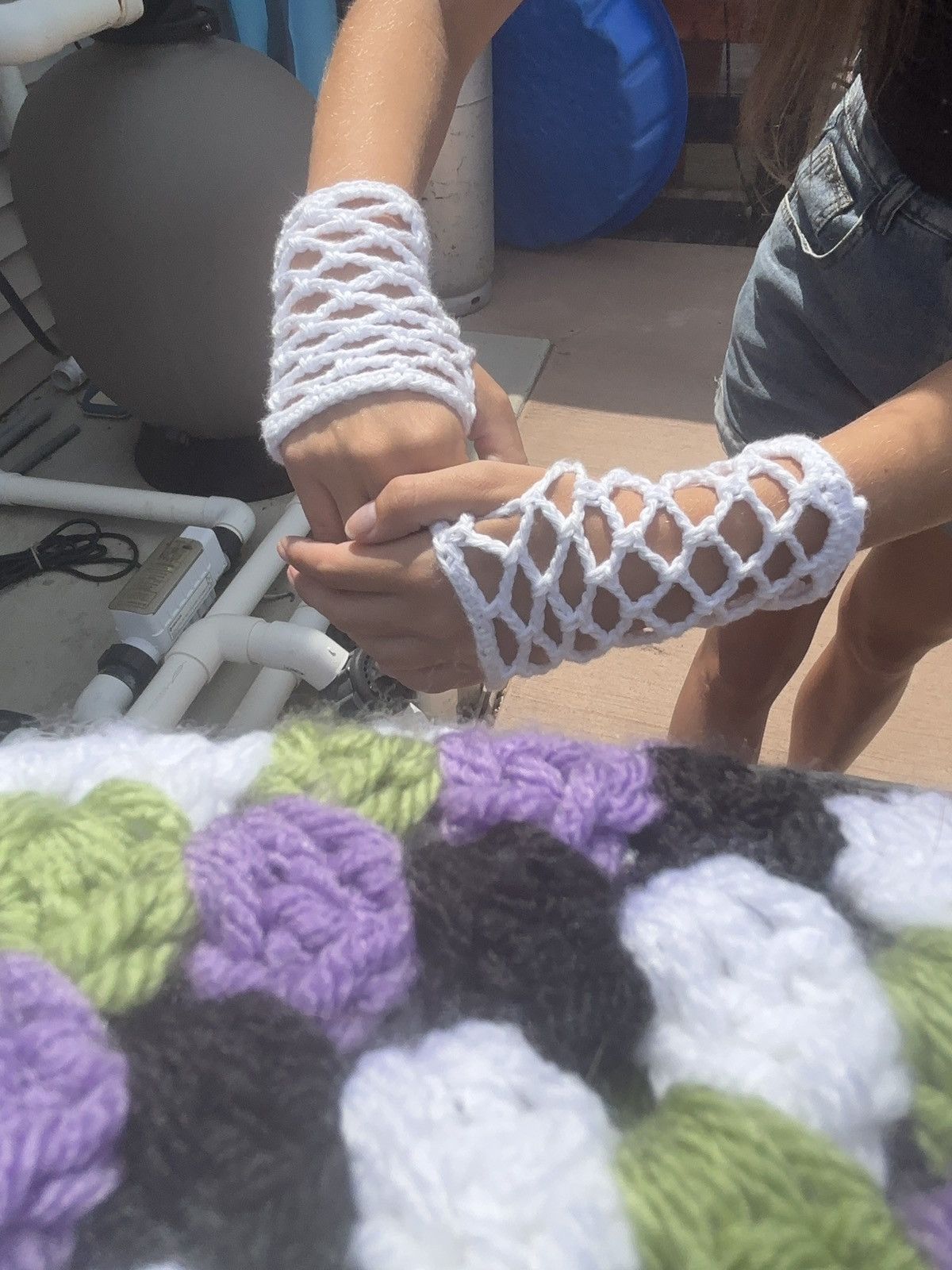 Handmade Crochet Fishnet Fingerless Gloves Size ONE SIZE - 2 Thumbnail