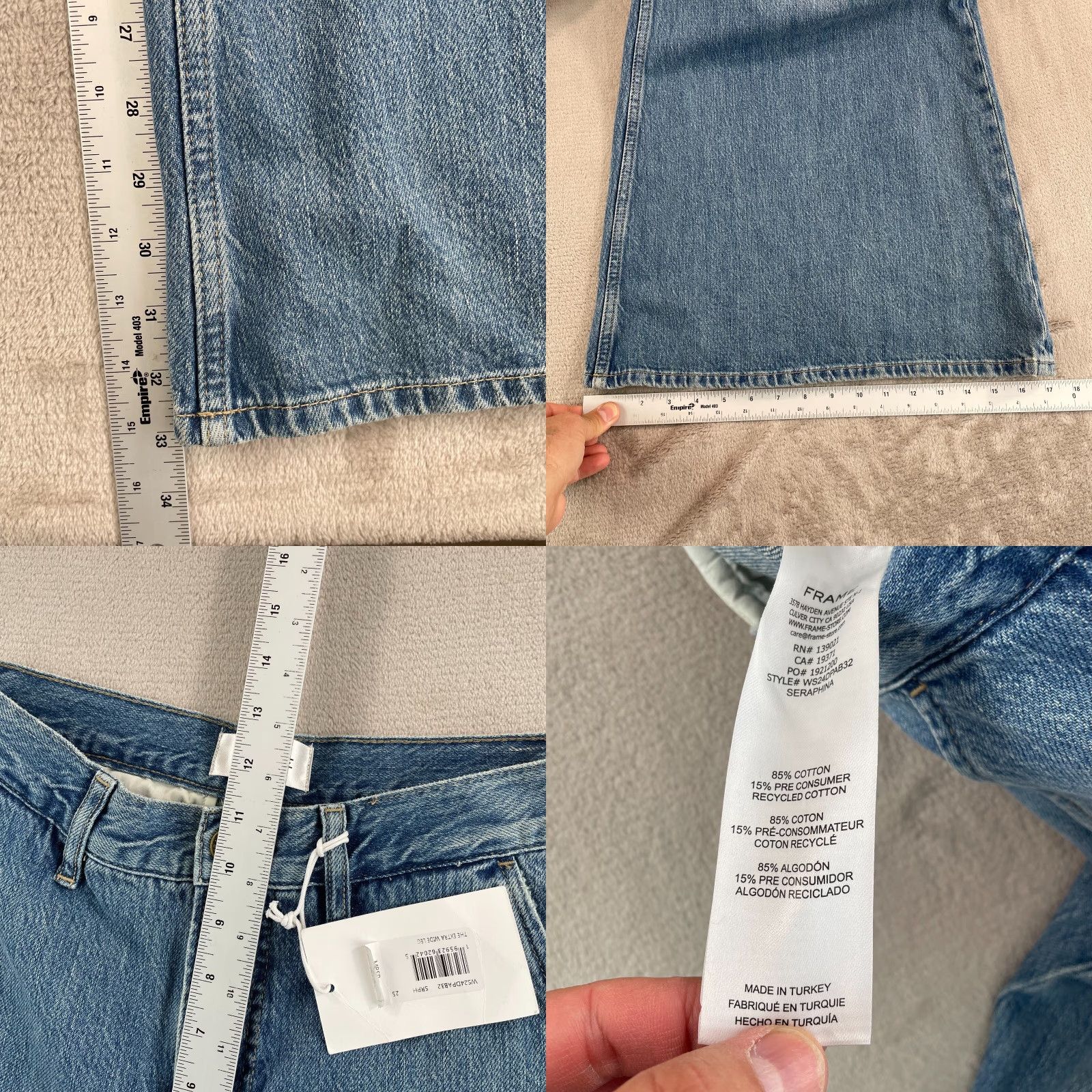Frame FRAME Extra Wide Leg Jeans Women 25 in Seraphina Blue Designer NWT Jeans Wide-Leg Womens 25 in Blue Size 42" / US 20 - 8 Thumbnail