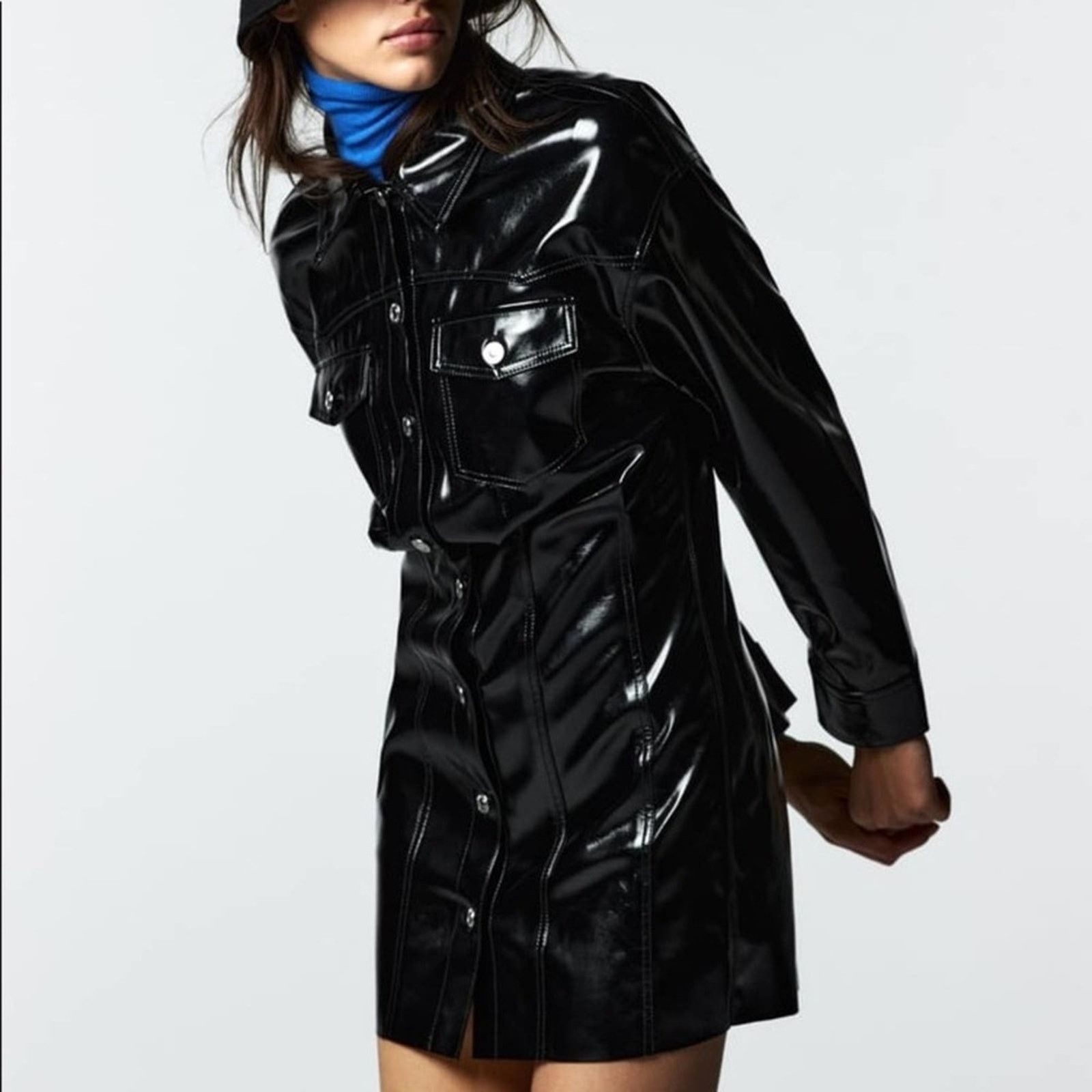 Zara ZARA BLOGGER FAVORITE FAUX LEATHER DRESS BLACK Size S / US 4 / IT 40 - 11 Thumbnail