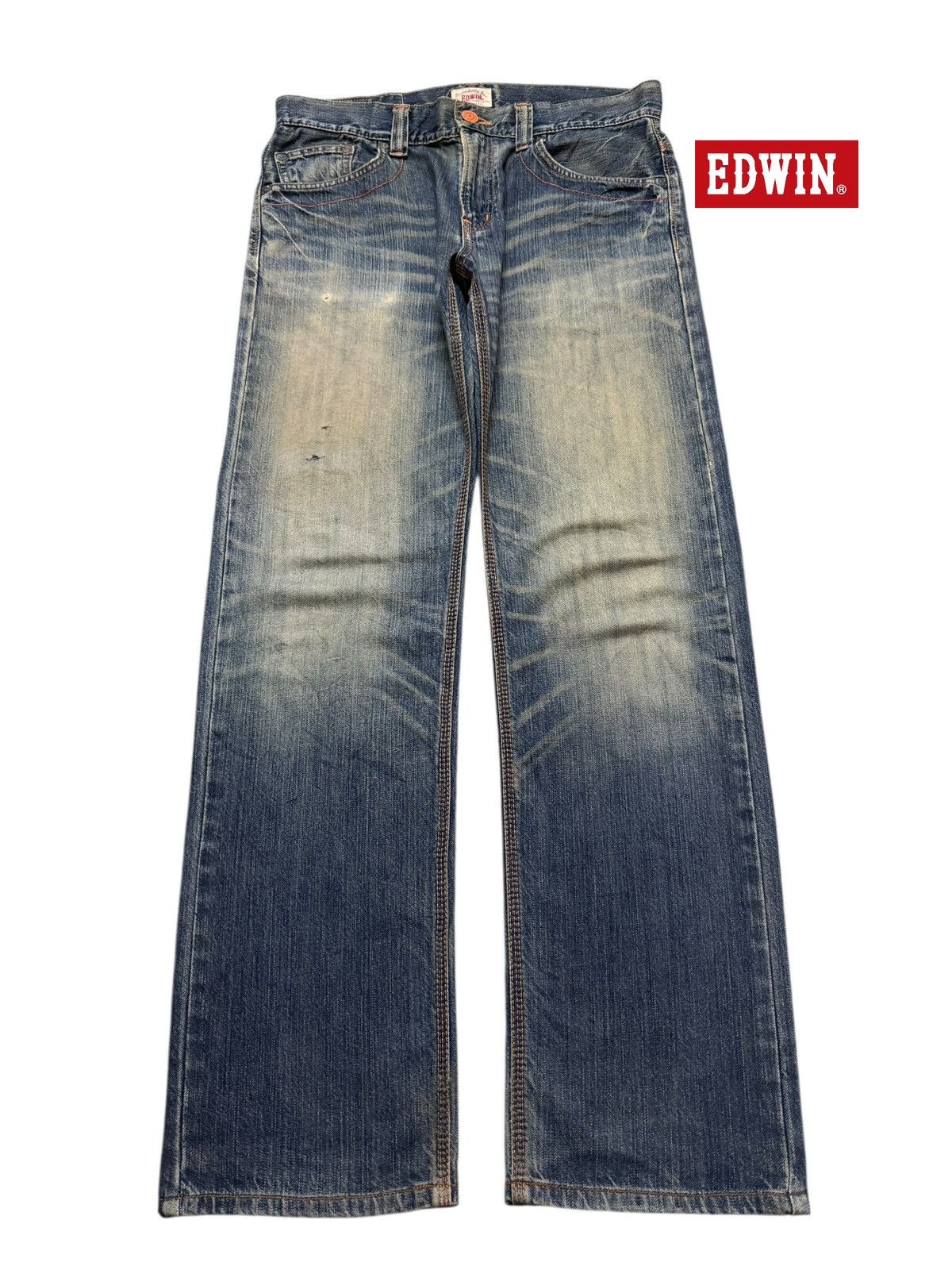 Edwin Vintage 90s Edwin XV Blue Faded Wash Whiskers Straight Loose Size US 34 / EU 50 - 1 Thumbnail