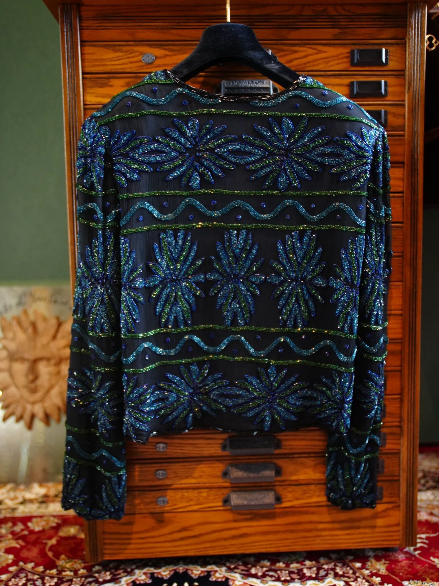 Vintage US Vintage Beaded Silk Dark Blue Jacket Women's L Size L / US 10 / IT 46 - 3 Thumbnail