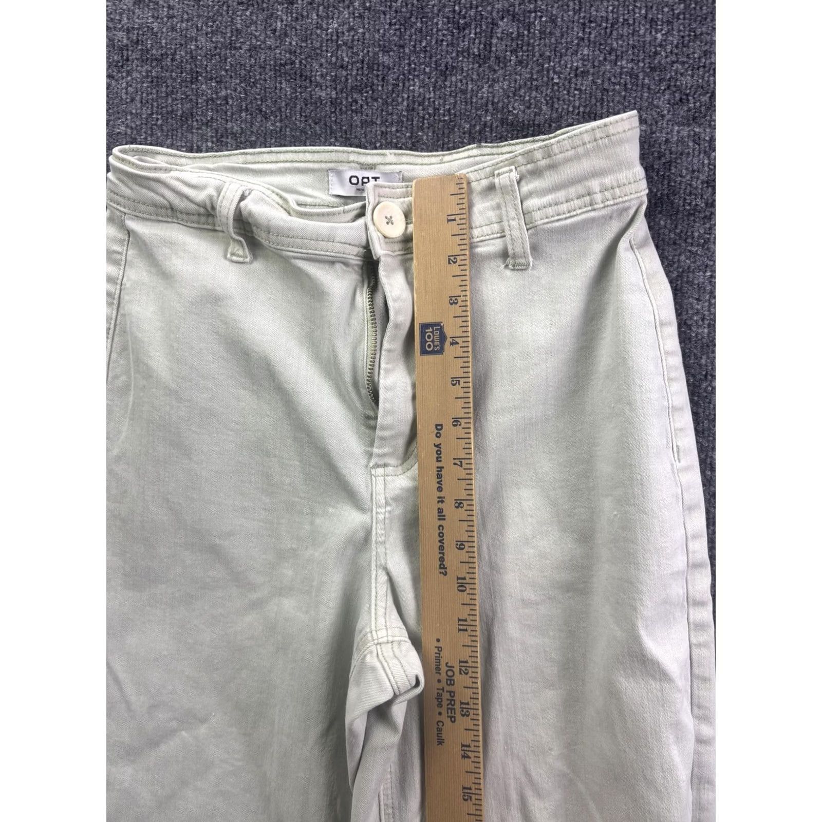 Vintage OAT Jeans Womens 6/28 Wide-Leg Crop Denim Light Green High Rise 26.5 Inseam 28 Waist Fringed Raw Hem Stretch Pockets Zipper Button Size 28" / US 6 / IT 42 - 4 Thumbnail