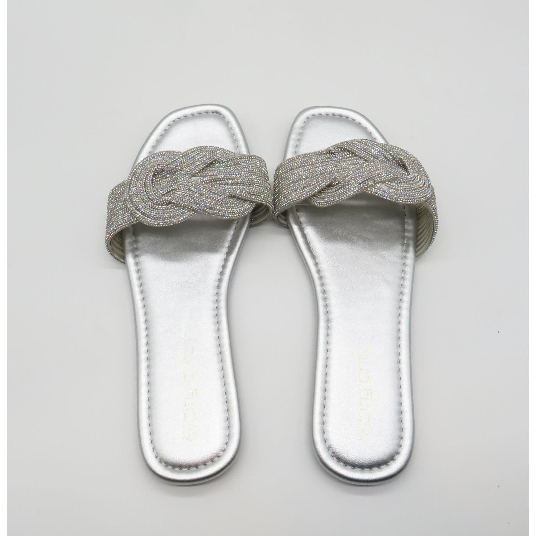 Other City Chic Women's Silver Flat Slides With Braided Sparkle St Size US 11 / IT 41 - 3 Thumbnail