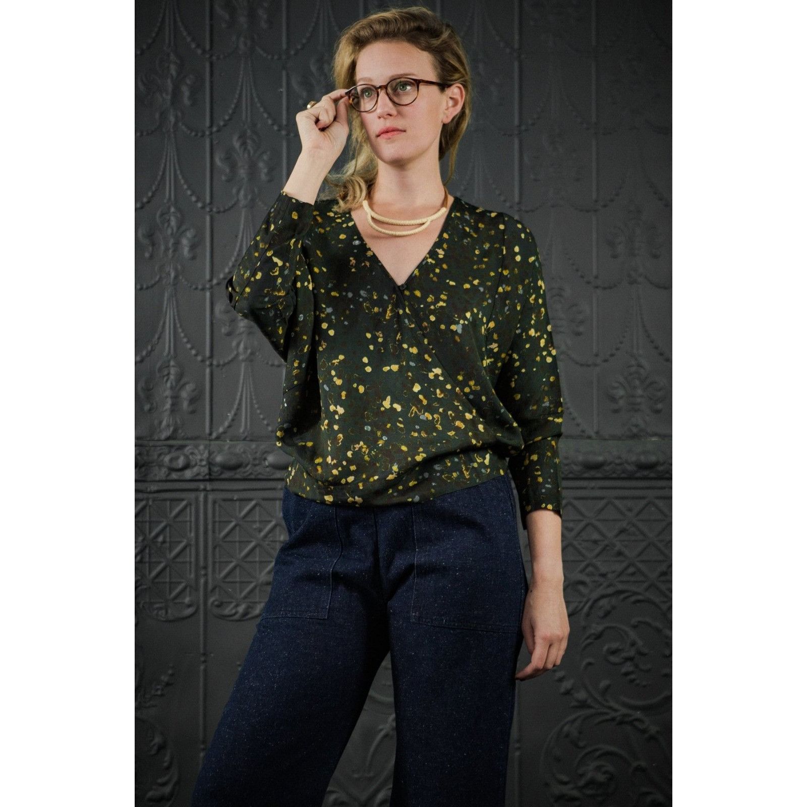 HUMANOID Humanoid Mandy Top Italian Fabric Faux Wrap Pleated V Neck T Size S / US 4 / IT 40 - 3 Thumbnail