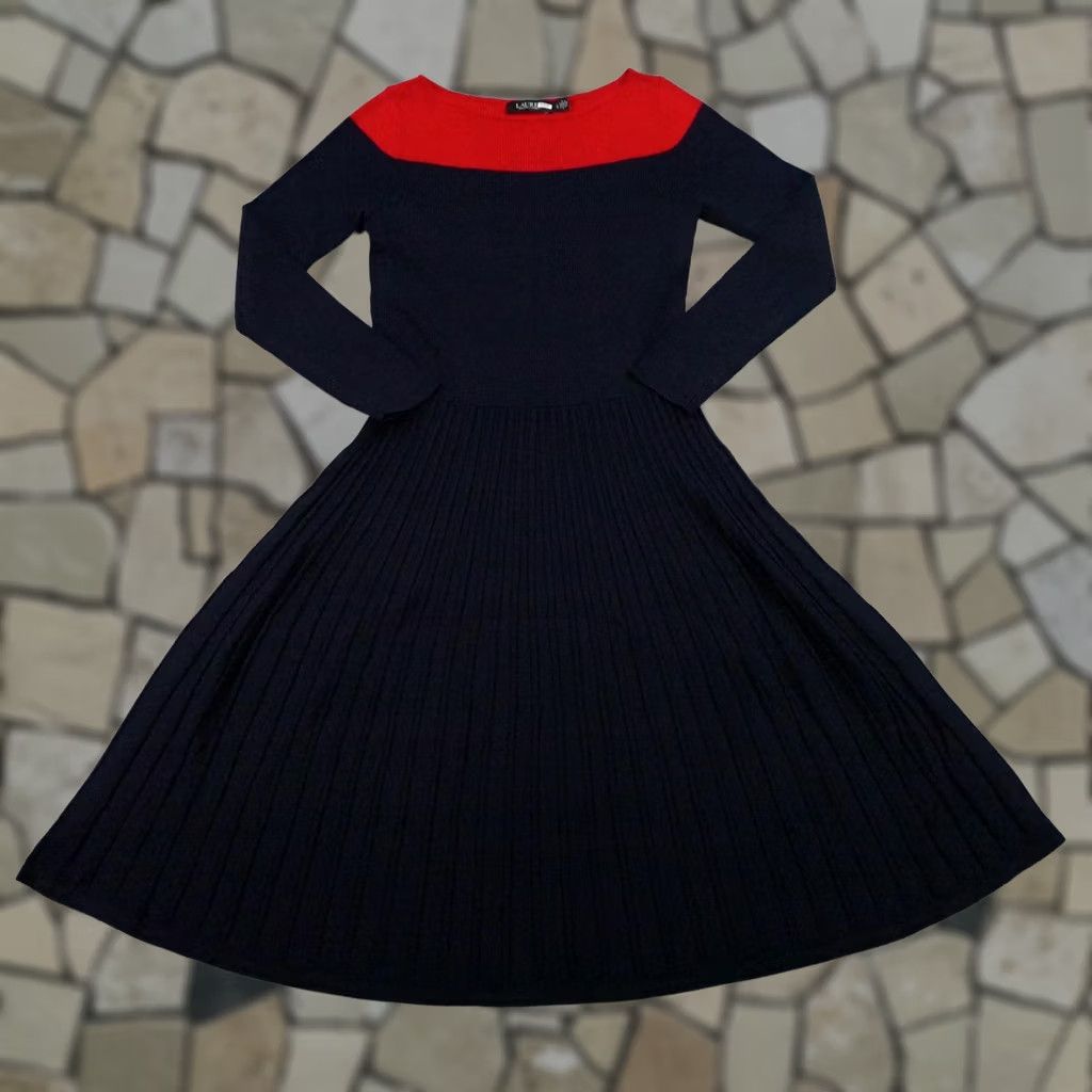 Ralph Lauren Lauren Ralph Lauren Dress Womens Large Blue Pointelle Knit Sweater Maxi Two Tone Size L / US 10 / IT 46 - 1 Thumbnail