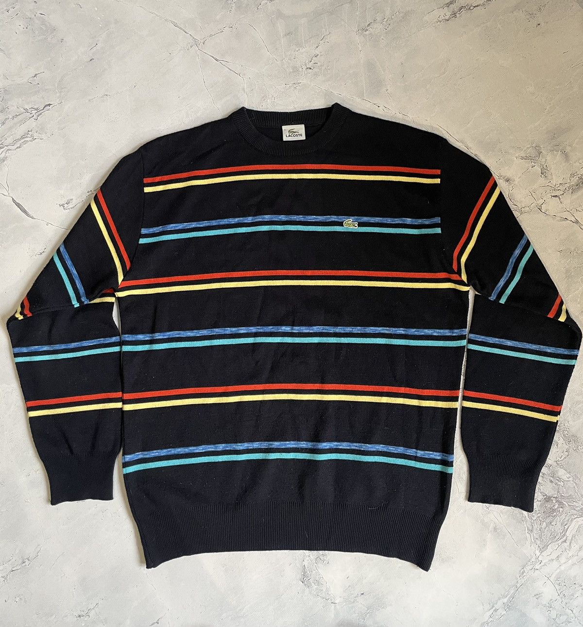 Lacoste × Vintage Mens Vintage Lacoste Stripped Knit Sweater Size US XL / EU 56 / 4 - 2 Thumbnail