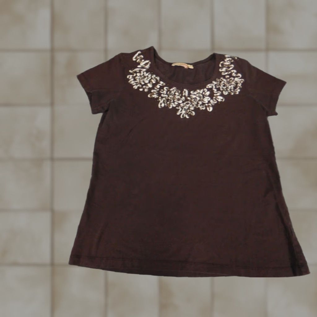 Vintage Choices Womens Blouse Short Sleeve Collared Pullover Cotton Spandex Brown S Smart Casual Shirt - Busy Designer Basic Regular Womens Size S Size S / US 4 / IT 40 - 1 Thumbnail