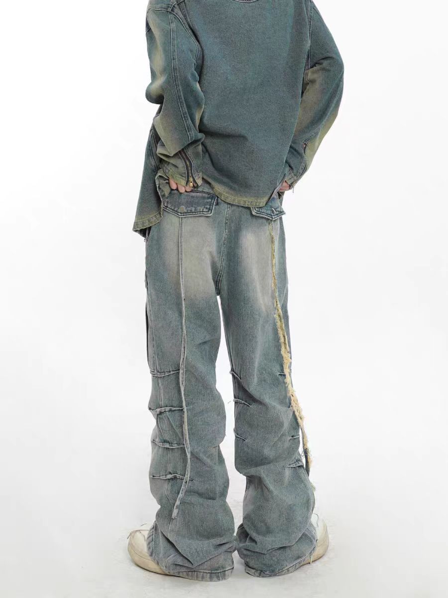 Designer × Japanese Brand Heavy wash vintage pleated multi-pocket micro-flare jeans Size US 29 - 3 Thumbnail