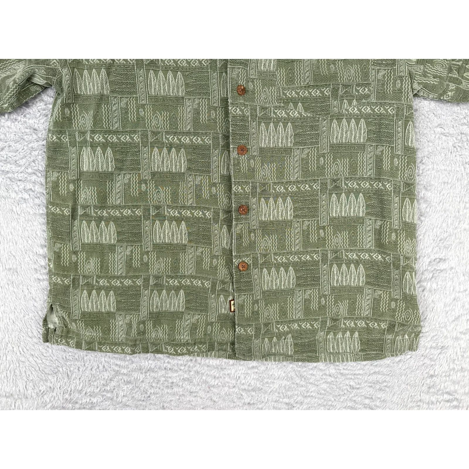 Vintage Seven Palm Shirt Men Small Green Surfboard Geometric Hawaiian Up 100% Silk Size US S / EU 44-46 / 1 - 5 Thumbnail