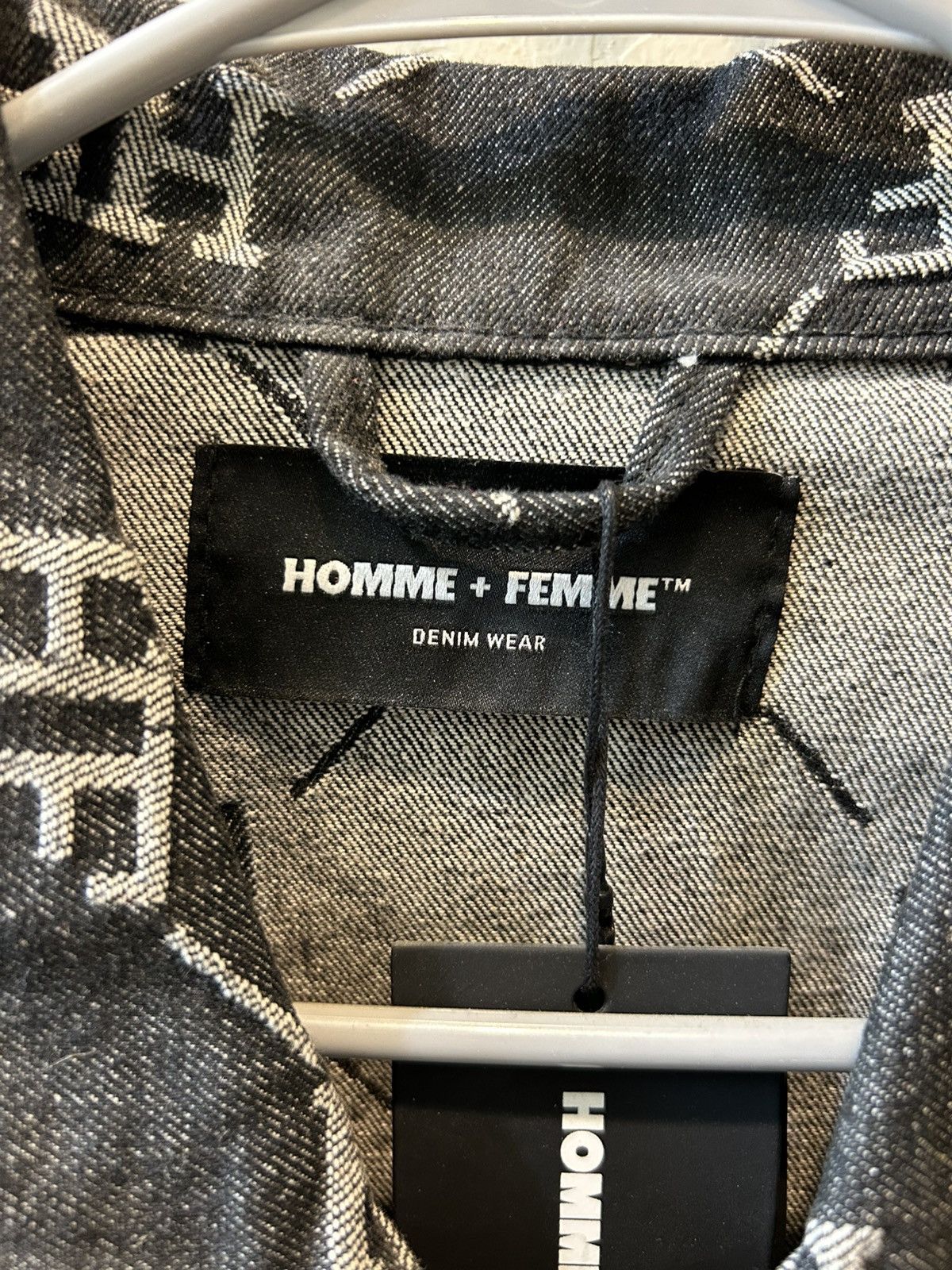 Homme + Femme La HOMME + FEMME LA, Black Monogram Denim Jacket Size US L / EU 52-54 / 3 - 4 Thumbnail