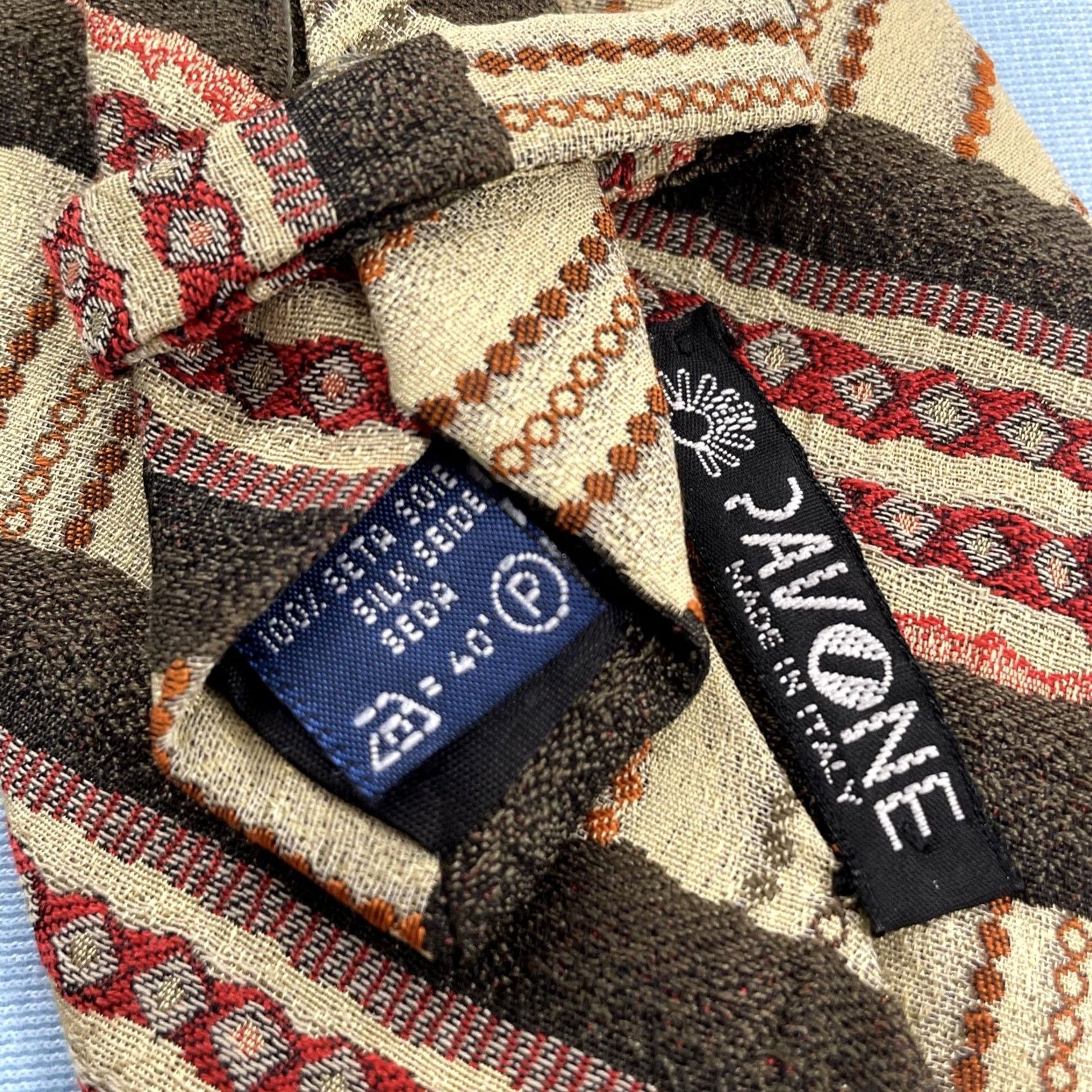 Vintage Pavone Vtg 90s Handmade Silk Tie Brown Repp Stripe Quilted Patchwork Necktie 4x58 Men's Vintage 1990s Wide Necktie Philippines Italy Import Size ONE SIZE - 4 Thumbnail