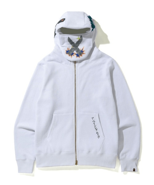 [L] BAPE 2020SS Ninja Mask Full Zip Hoodie - Rare White