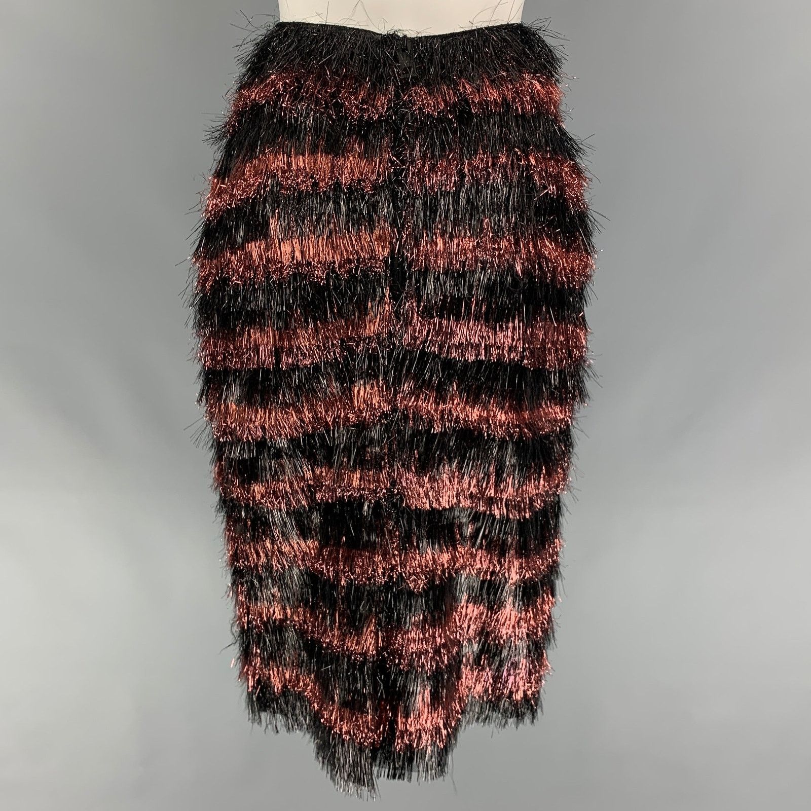 Burberry Prorsum Fall 2012 6 Cherry & Black Polyamide / Silk Stripe Skirt Size 28" / US 6 / IT 42 - 4 Thumbnail
