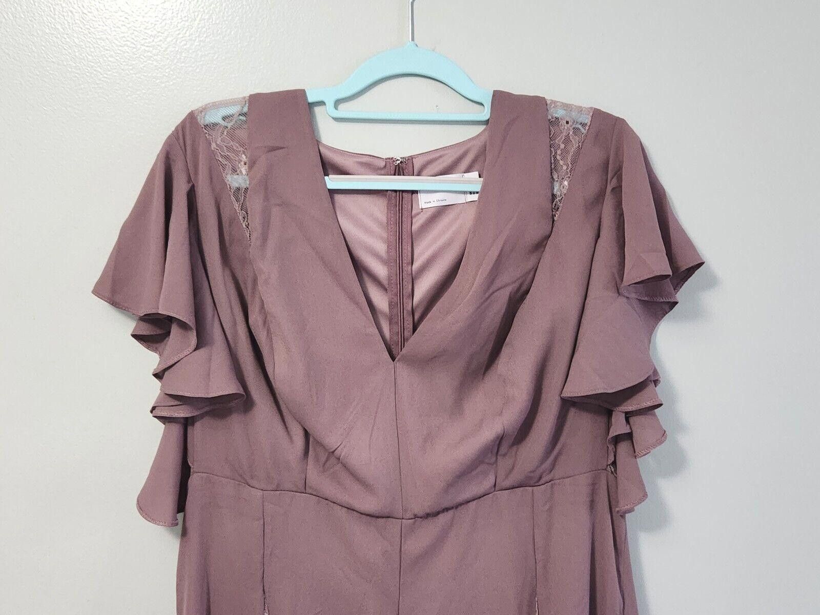 Designer Asos Curve Dress Sz 14 Mauve Formal Bridesmaid Lace Cut V Size XL / US 12-14 / IT 48-50 - 7 Thumbnail