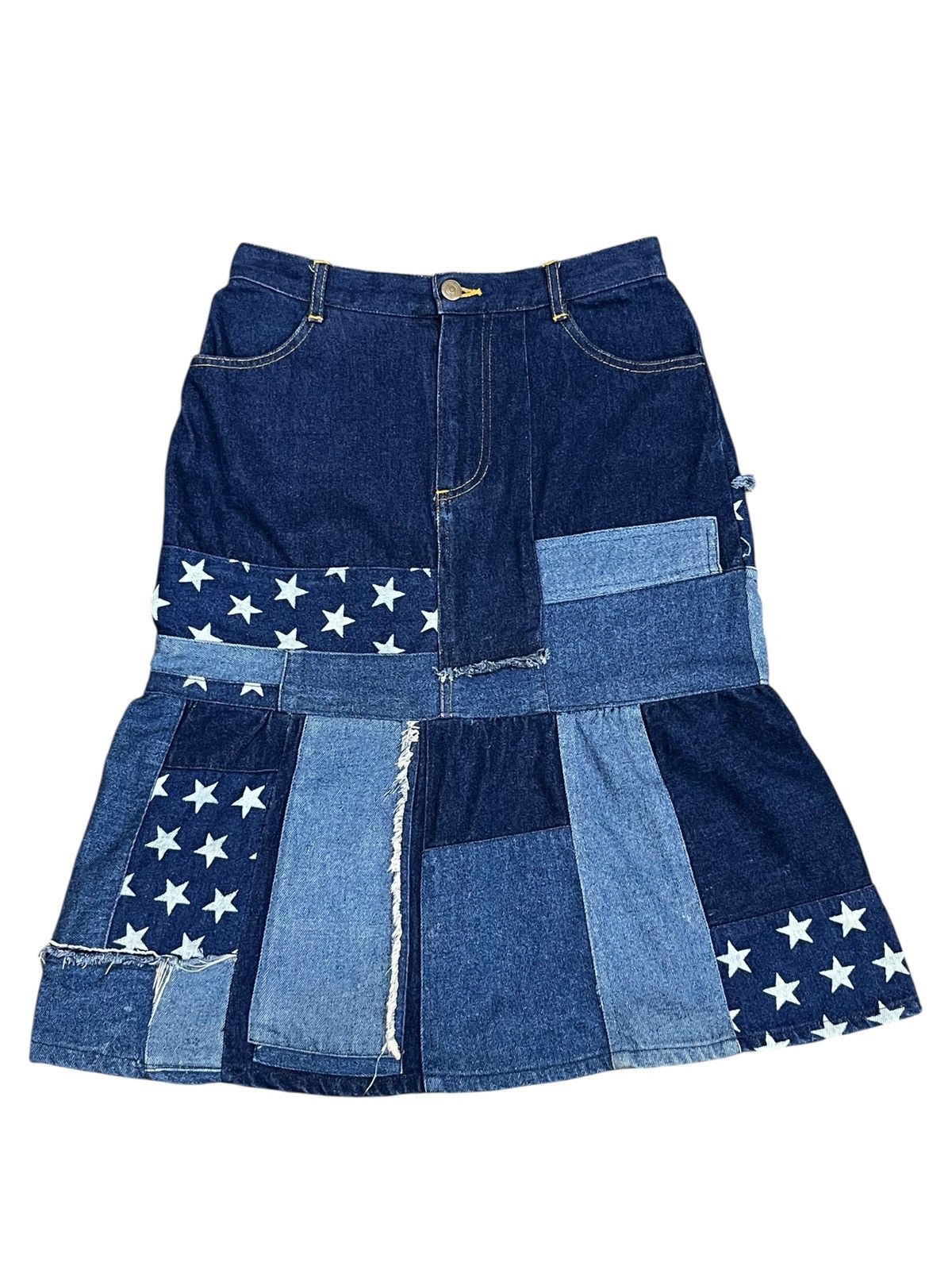 Hypebeast Japan Patchwork Star Denim Skirt W26 L24.5 Rare Size 26" / US 2 / IT 38 - 2 Thumbnail