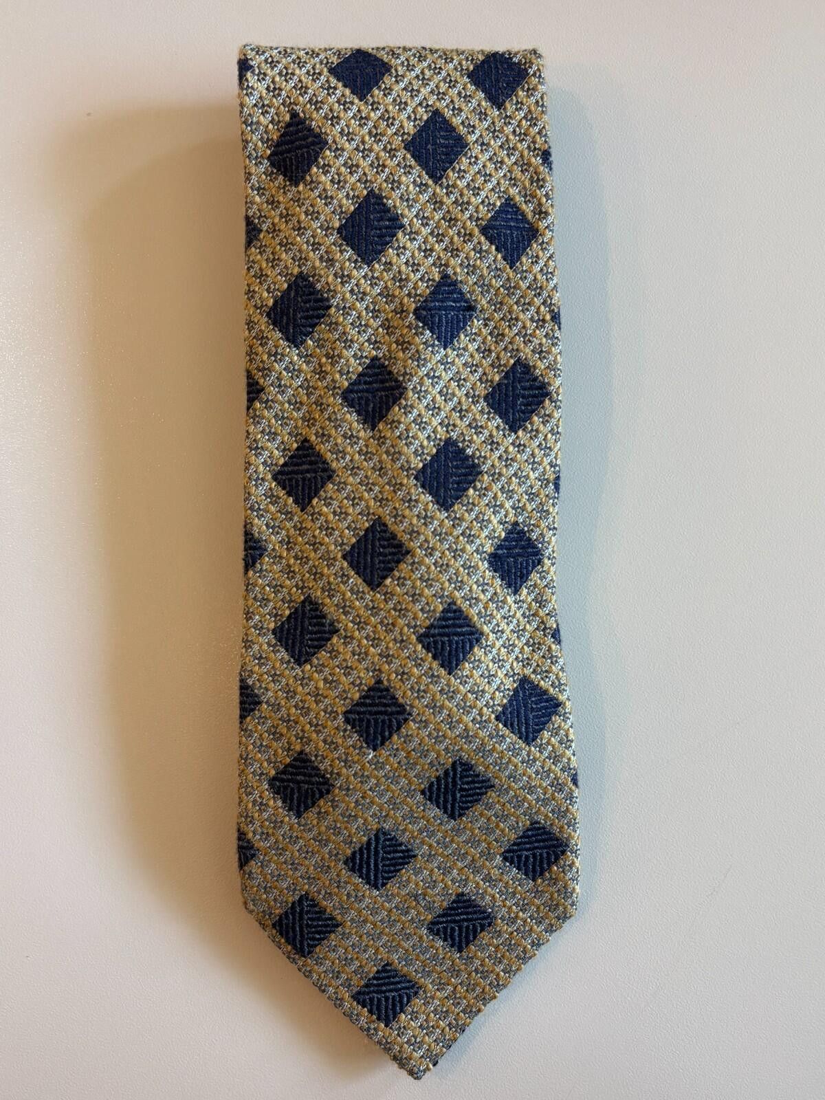 Ermenegildo Zegna Ermenegildo Zegna Wool Silk Tie Navy Blue Tan Gold Italy Size ONE SIZE - 4 Thumbnail