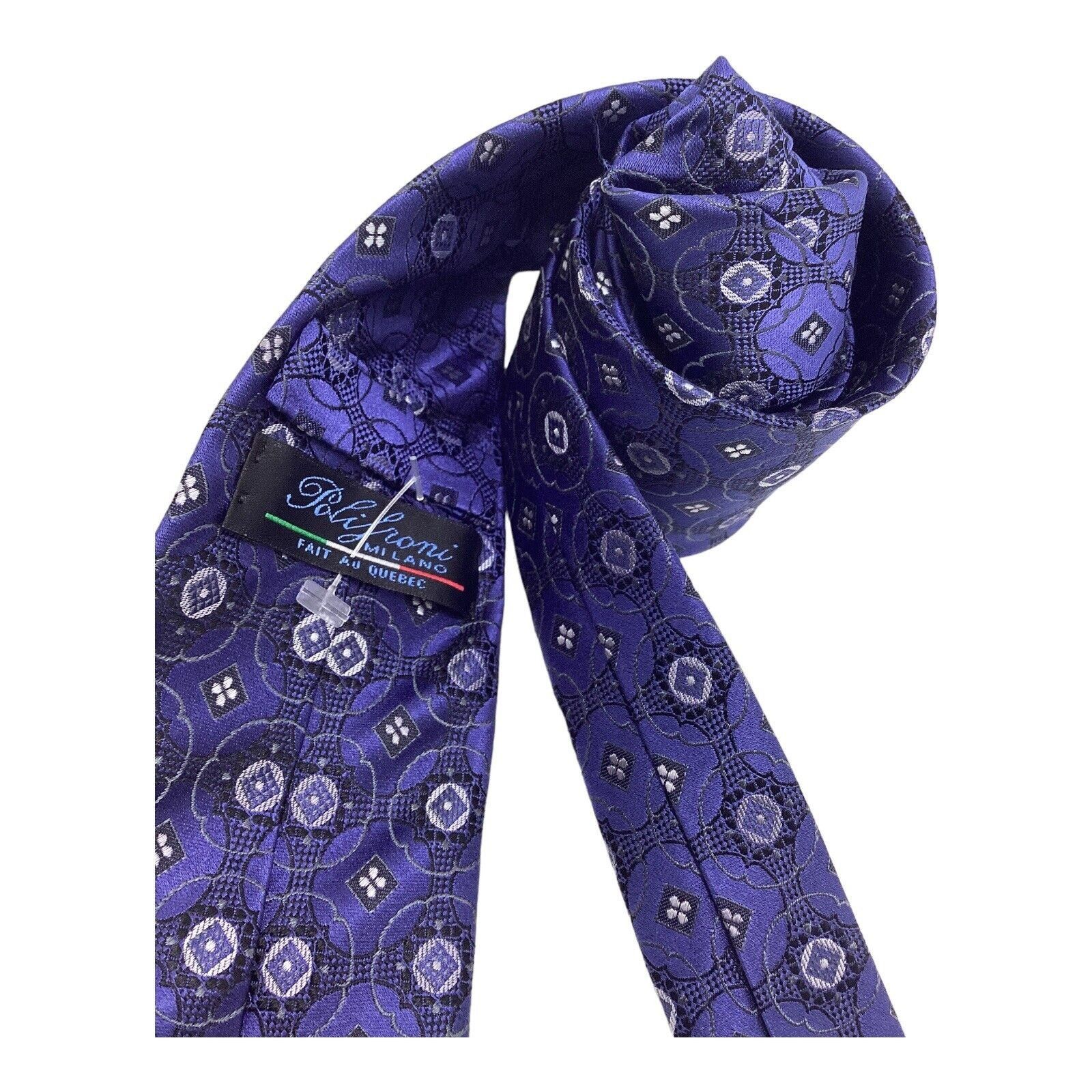 Other POLIFRONI Milano Blue Medallion Print Silk Tie Made In Quebe Size ONE SIZE - 3 Thumbnail