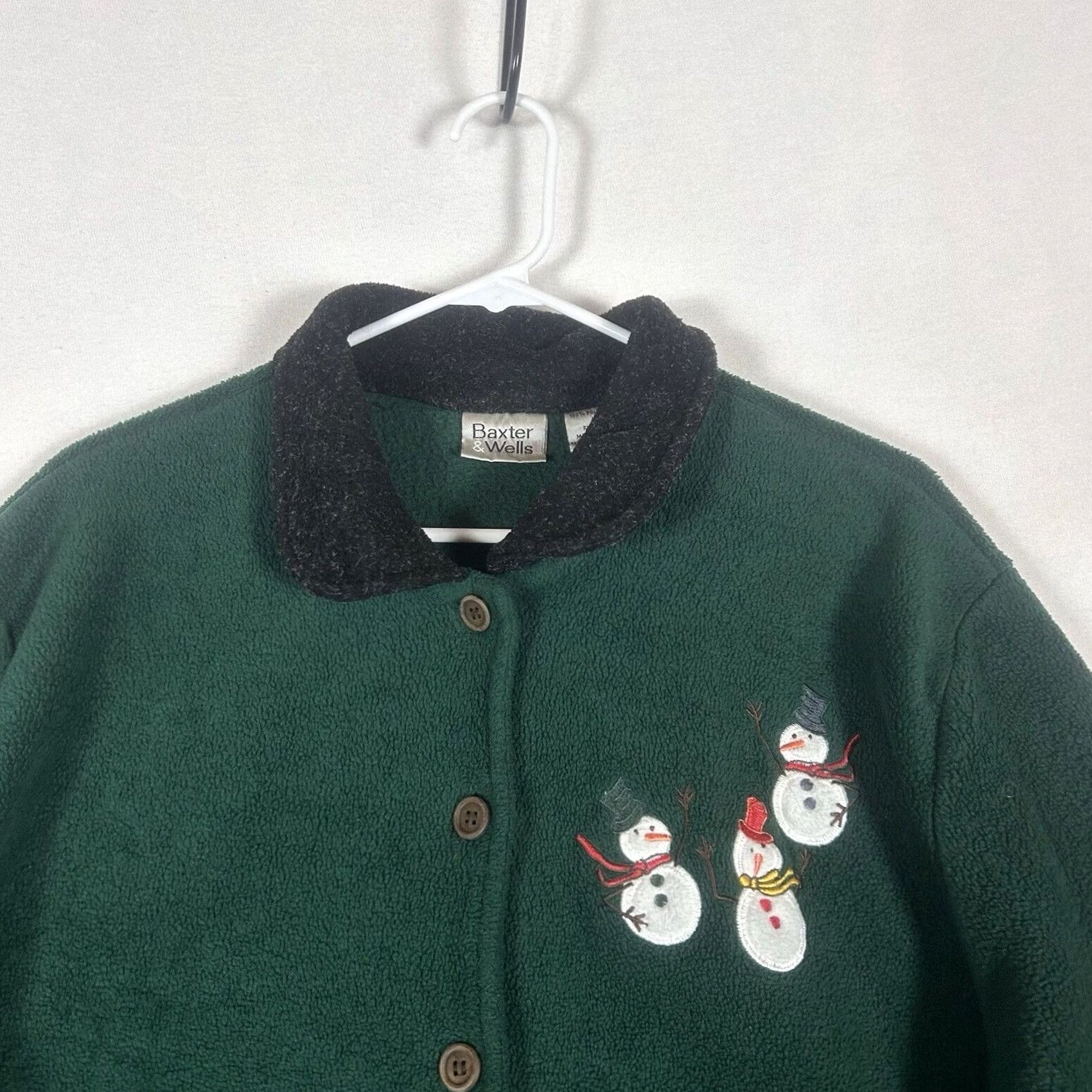 Vintage Baxter Wells Womens Large Christmas Ugly Fleece Jacket Snowman Button Up Collar Size L / US 10 / IT 46 - 2 Thumbnail