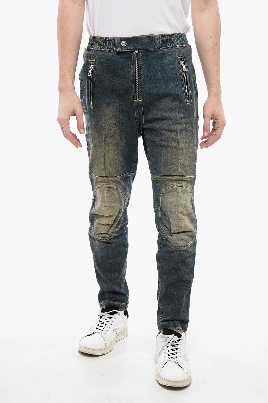 Balmain og1mm0326 Vintage-Wash Biker Jeans in Blue Size US 31 - 1 Thumbnail