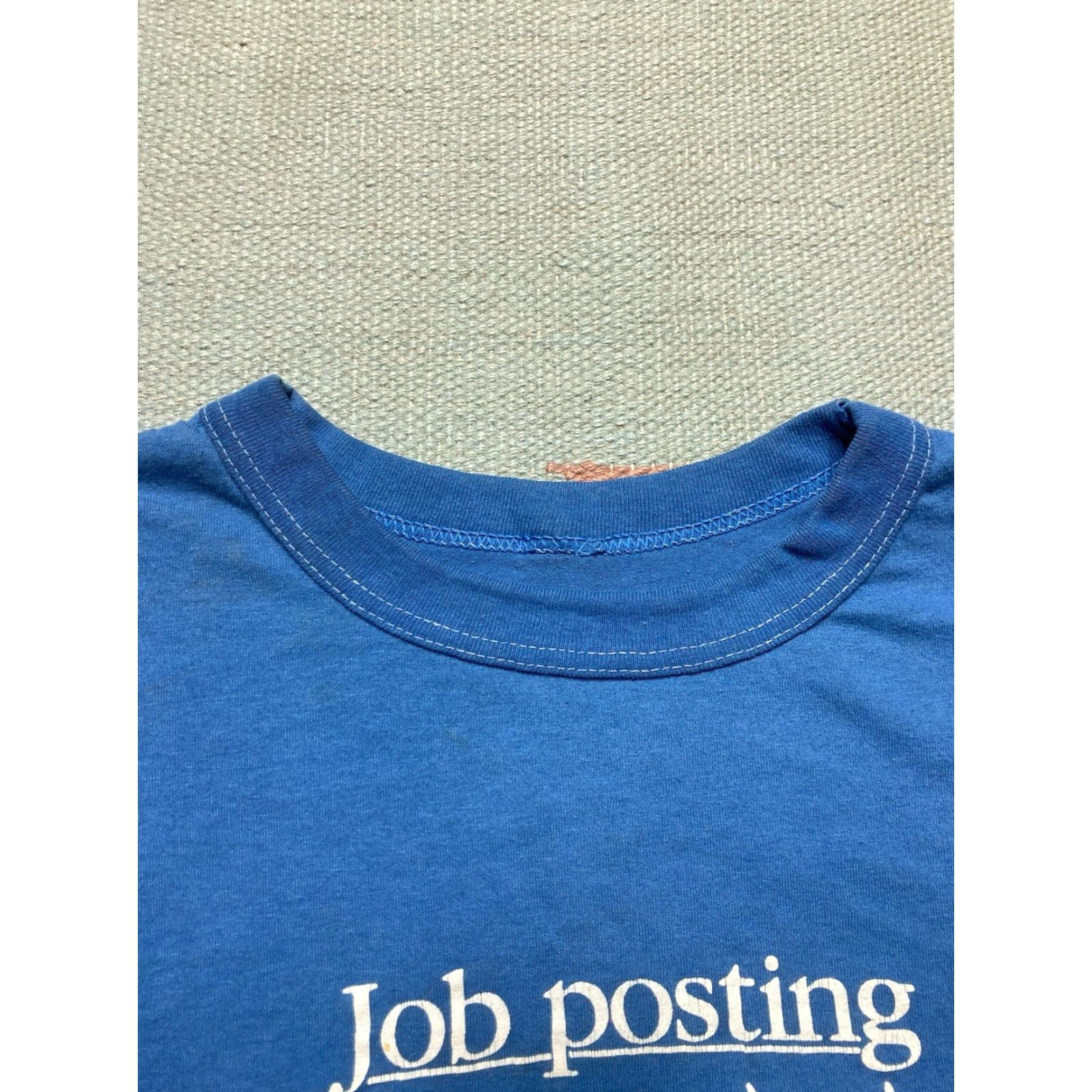 Vintage VINTAGE 80s Unbranded T-Shirt Men XL Blue 80s graphic job posting beats kissing ass donkey Union strike Shirts Mens Size US XL / EU 56 / 4 - 5 Thumbnail