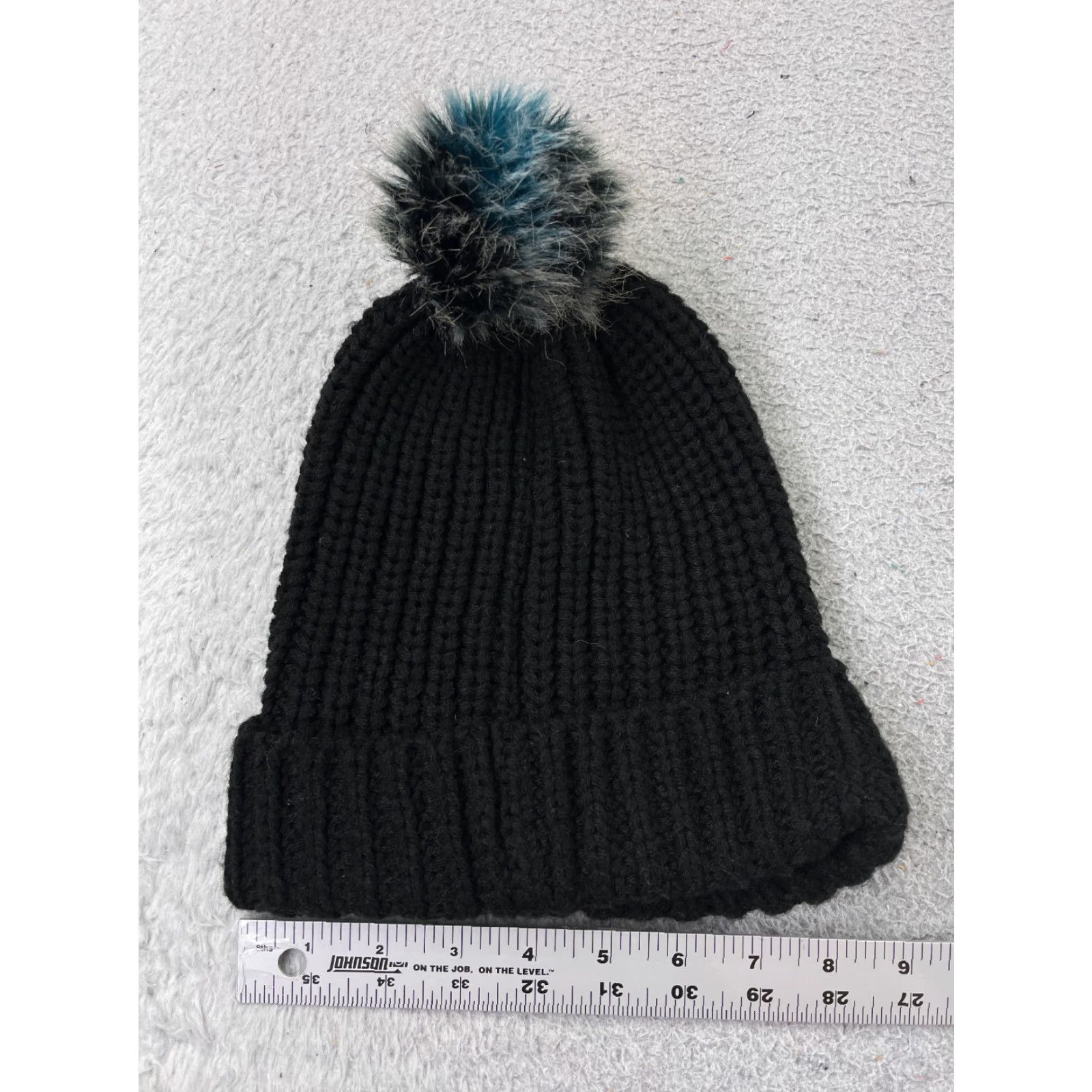 Vintage Womens Beanie Hat One Size Black Blue Knit Acrylic Polyester Winter Ski Pom Beanie - Activewear Women's Outdoors Winter Accessories Size ONE SIZE - 4 Thumbnail