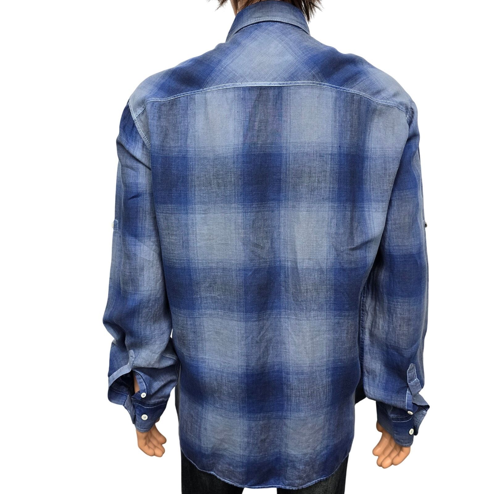 BUGATCHI Bugatchi Uomo Linen Shirt L Shaped Fit Ombre Plaid Roll tab Size US L / EU 52-54 / 3 - 10 Thumbnail